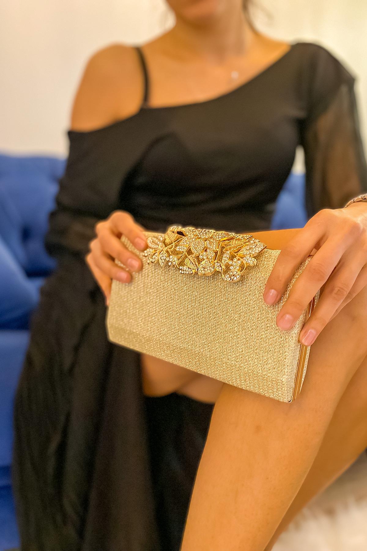Gril Gold Taşlı Kadın El Çantası