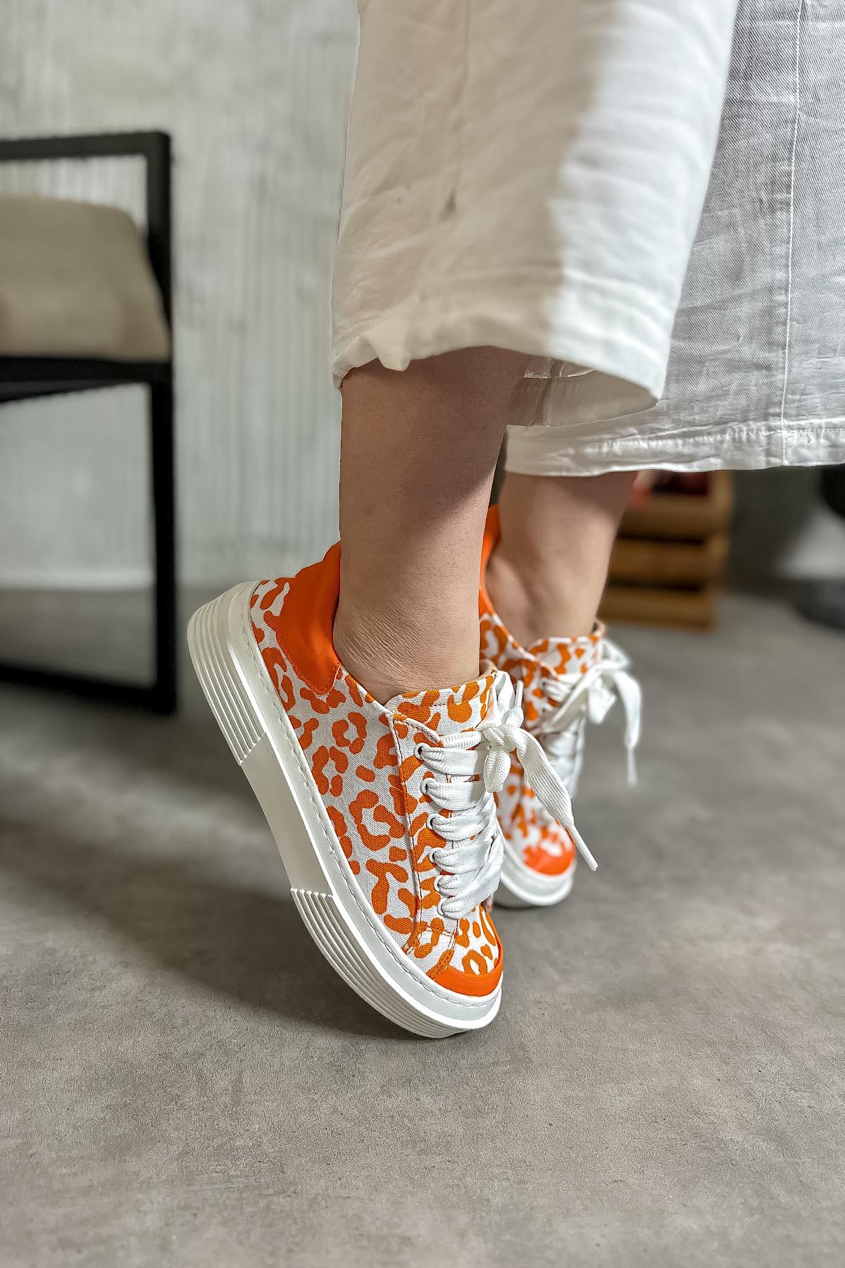 Liar Turuncu Leopar Desenli Kadın Sneakers