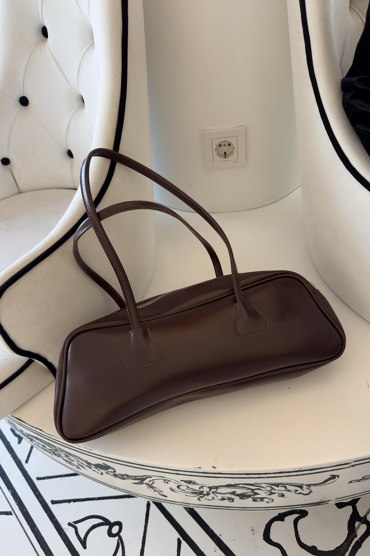 Lor Acı Kahve Mat Dikdörtgen Kulplu Çanta