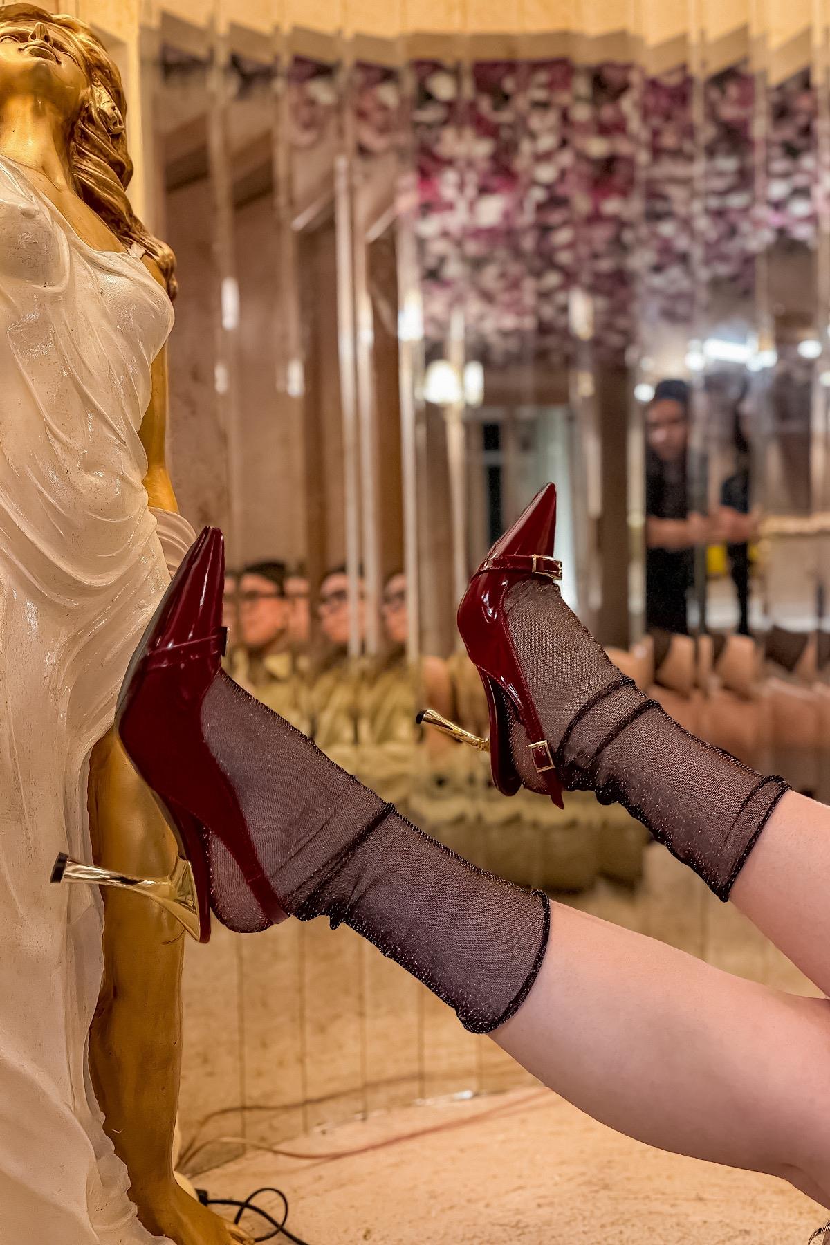 Olday Bordo Rugan Gold Toka Detaylı Kadın Topuklu Ayakkabı