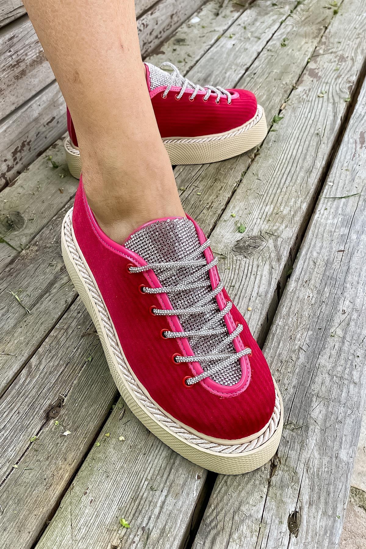 Pear Fuşya Fitilli Taşlı Kadın Sneakers