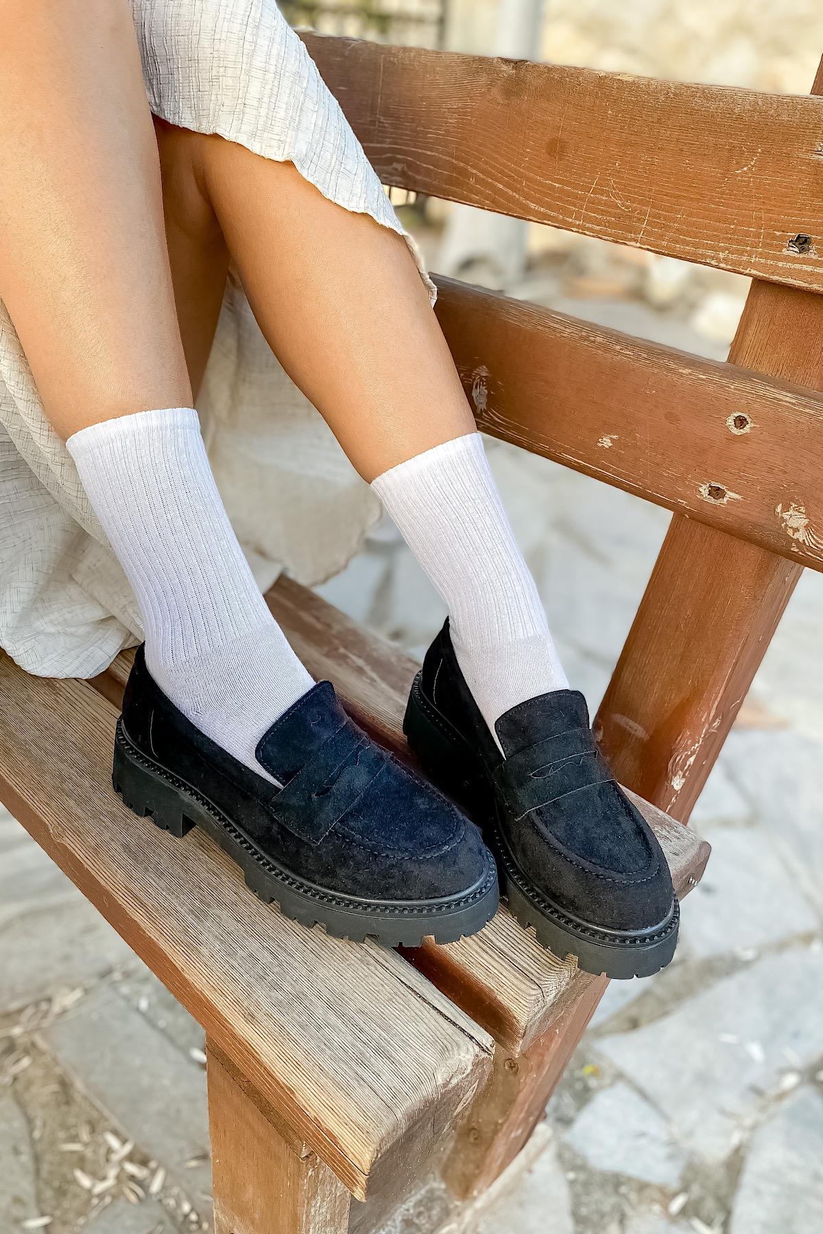 Raise Siyah Süet Kadın Loafer Ayakkabı