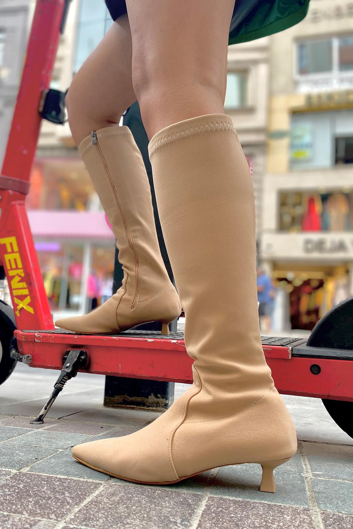 Vanessa Nude Mat Streç Kadın Topuklu Çizme