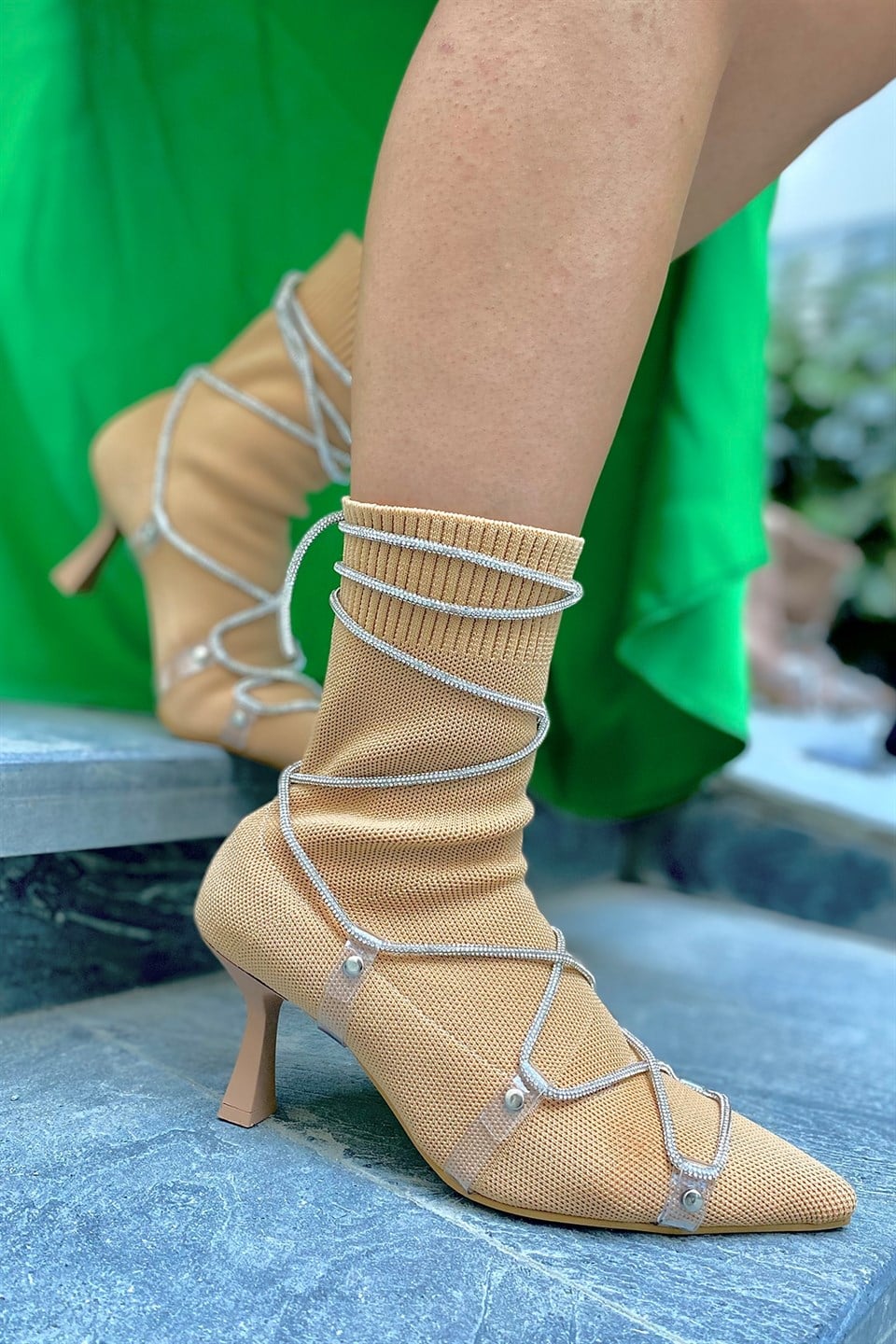 Vico Nude Triko Taşlı Kadın Topuklu Bot