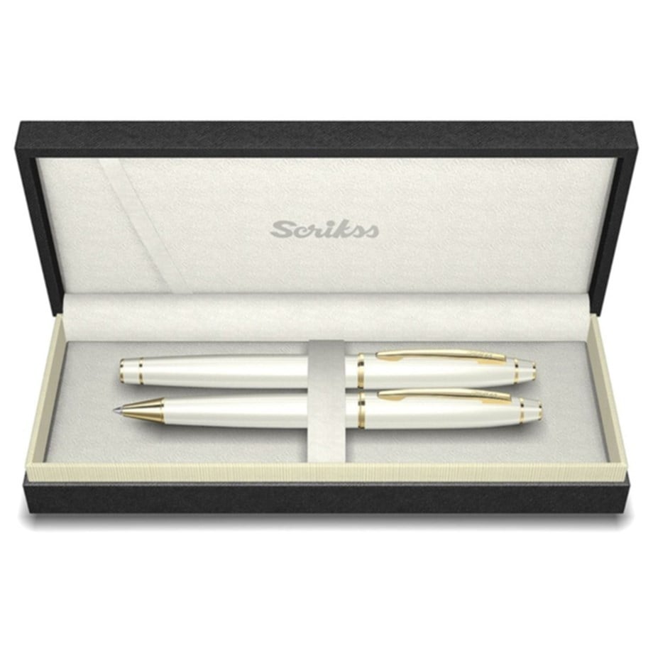 Scrikss 35 Fountain Pen Ballpoint Pen Set White GT