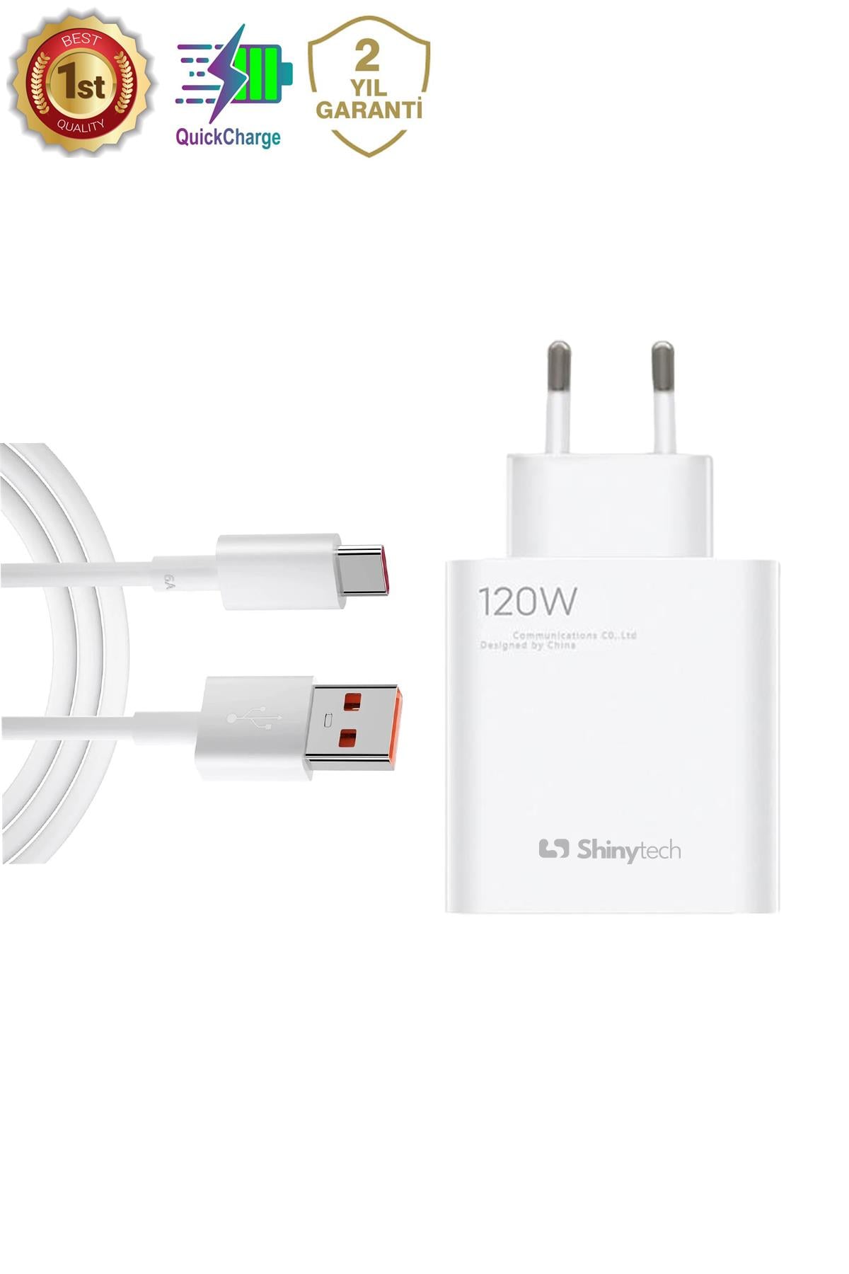 120Watt Hızlı Şarj Aleti Type-C Kablo ve Adaptör Şarj Seti Beyaz