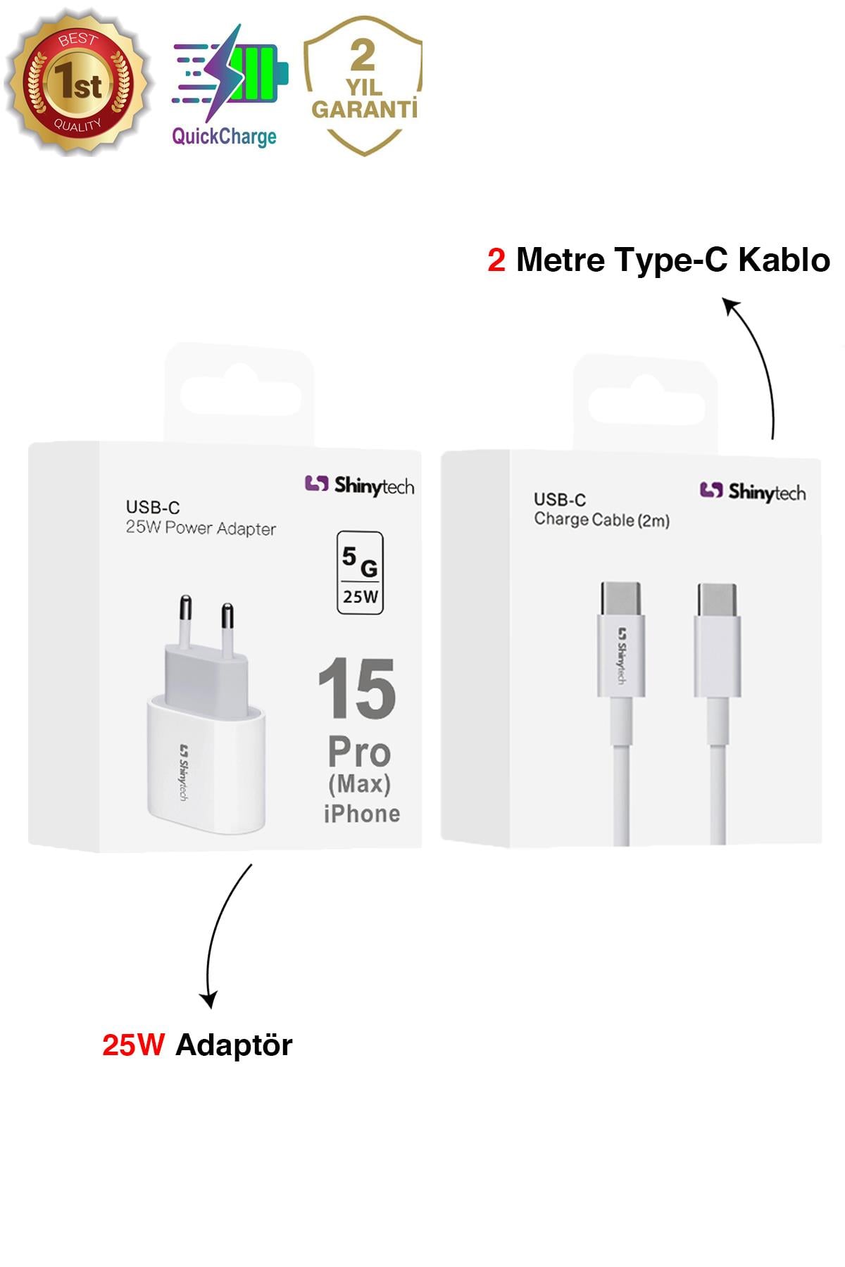 25W USB-C Güç Adaptörü Hızlı Şarj Aleti 2m Kablo USB-C Şarj Seti Beyaz