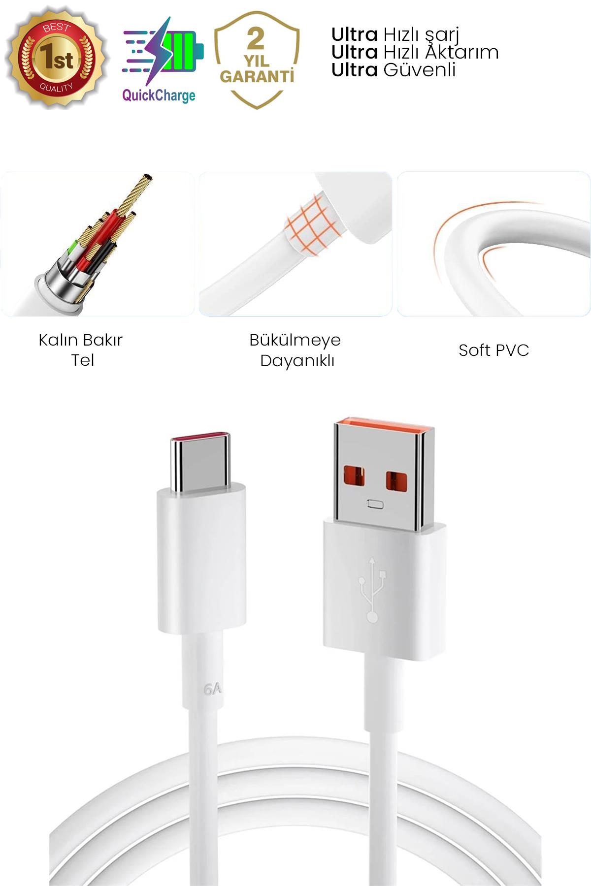 67Watt Hızlı Şarj Aleti Type-C Kablo ve Adaptör Şarj Seti Beyaz
