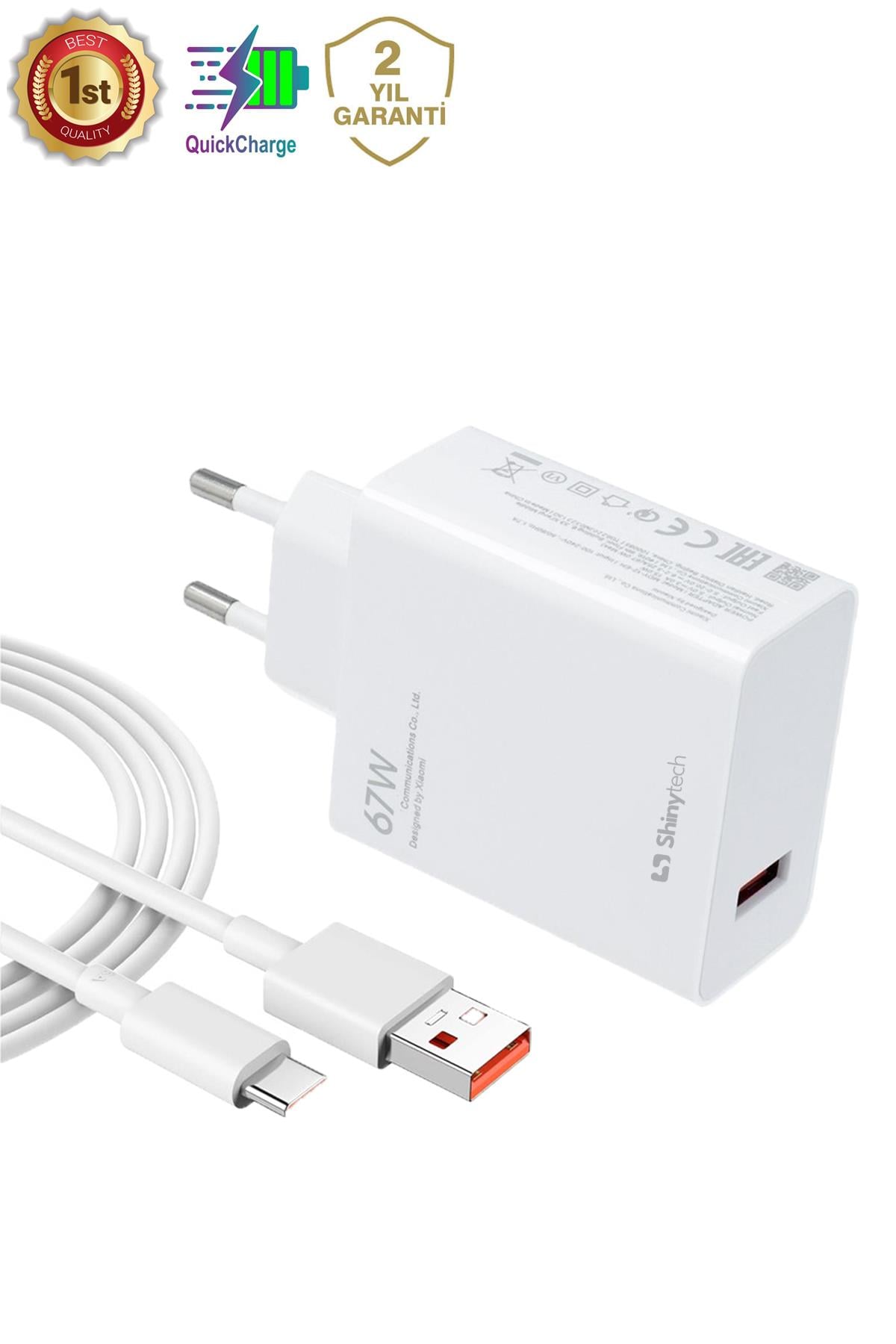 67Watt Hızlı Şarj Aleti Type-C Kablo ve Adaptör Şarj Seti Beyaz