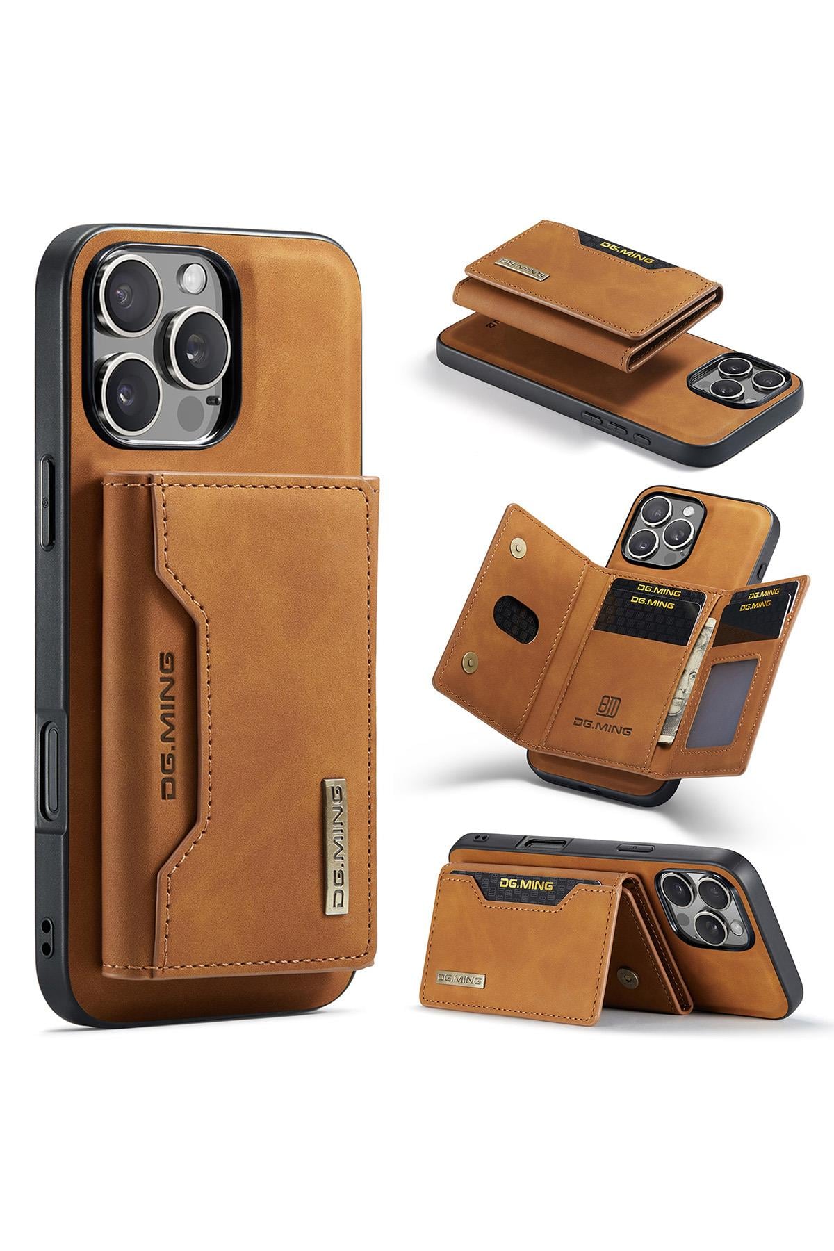 Apple iPhone Uyumlu Ayrılabilen Cüzdanlı Deri Telefon Kılıfı Taba