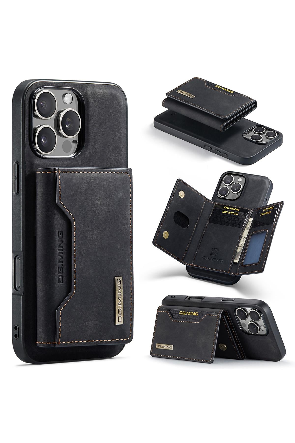 Apple iPhone Uyumlu Ayrılabilen Cüzdanlı Deri Telefon Kılıfı Siyah