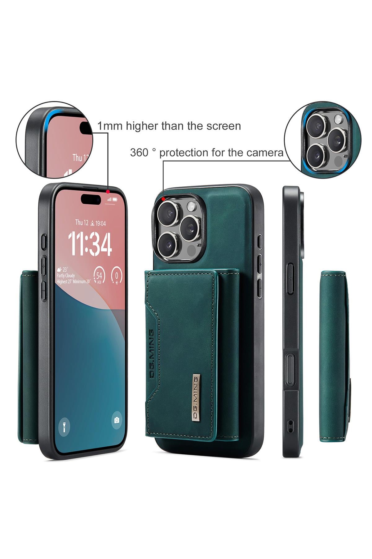 Apple iPhone Uyumlu Ayrılabilen Cüzdanlı Deri Telefon Kılıfı Yeşil