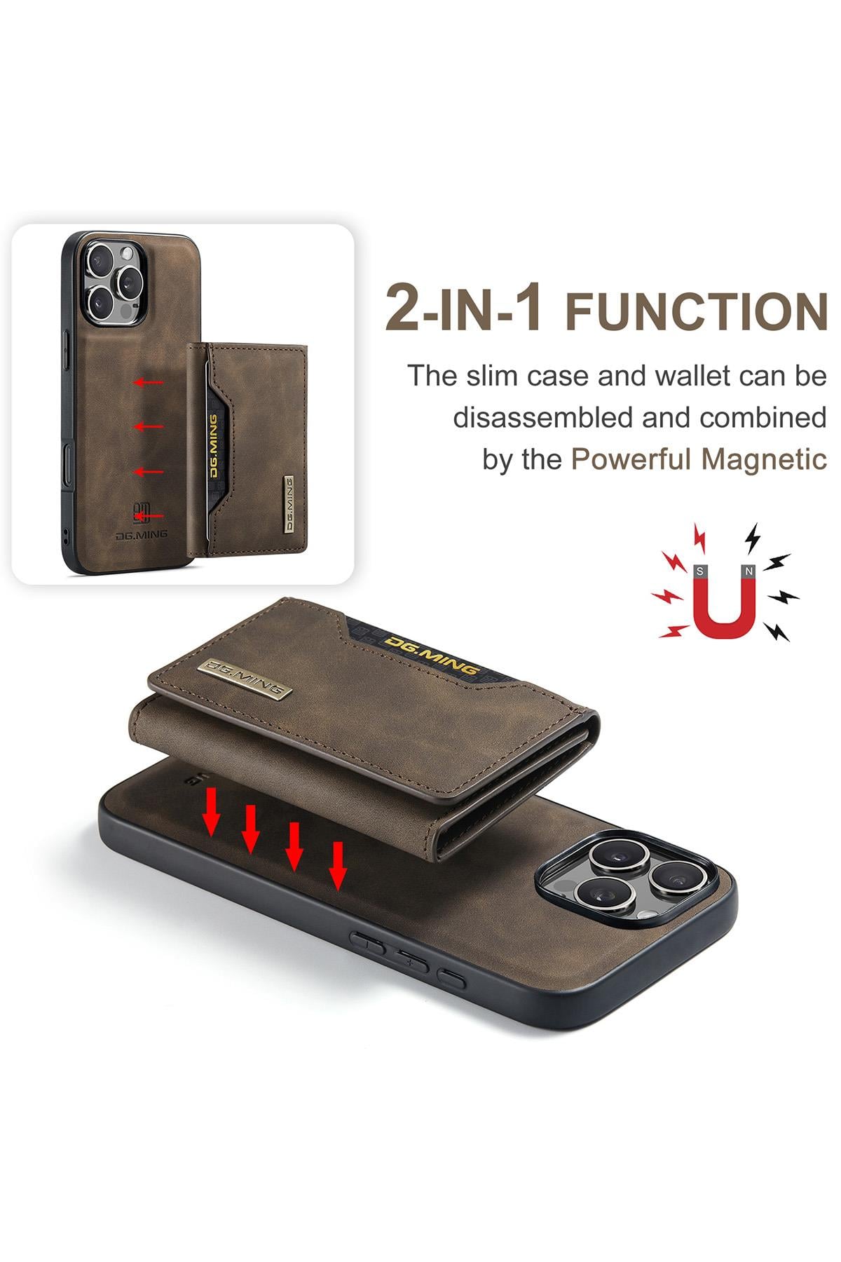 Apple iPhone Uyumlu Ayrılabilen Cüzdanlı Deri Telefon Kılıfı Koyu Kahverengi