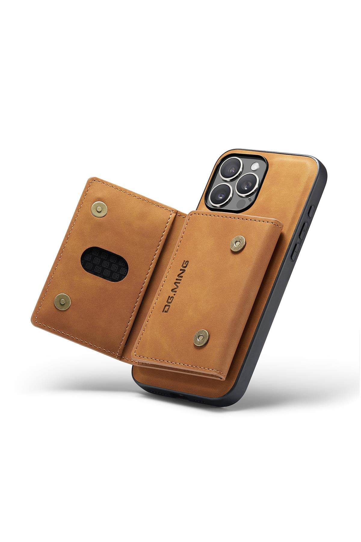 Apple iPhone Uyumlu Ayrılabilen Cüzdanlı Deri Telefon Kılıfı Taba