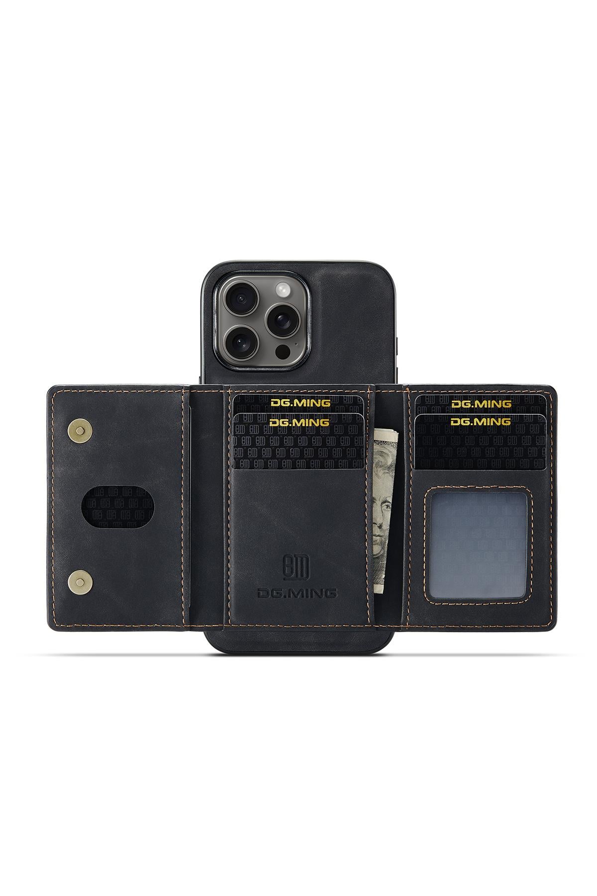 Apple iPhone Uyumlu Ayrılabilen Cüzdanlı Deri Telefon Kılıfı Siyah