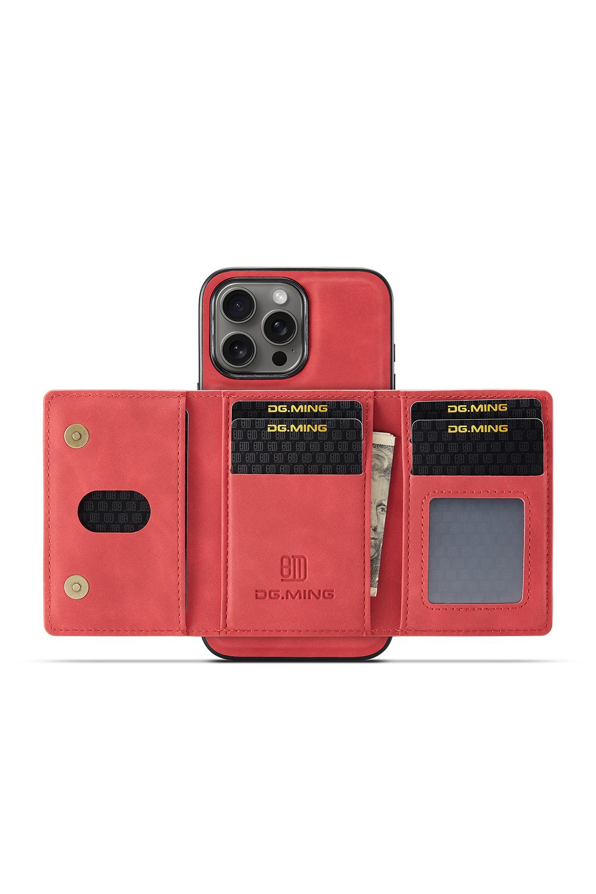 Apple iPhone Uyumlu Ayrılabilen Cüzdanlı Deri Telefon Kılıfı Kırmızı