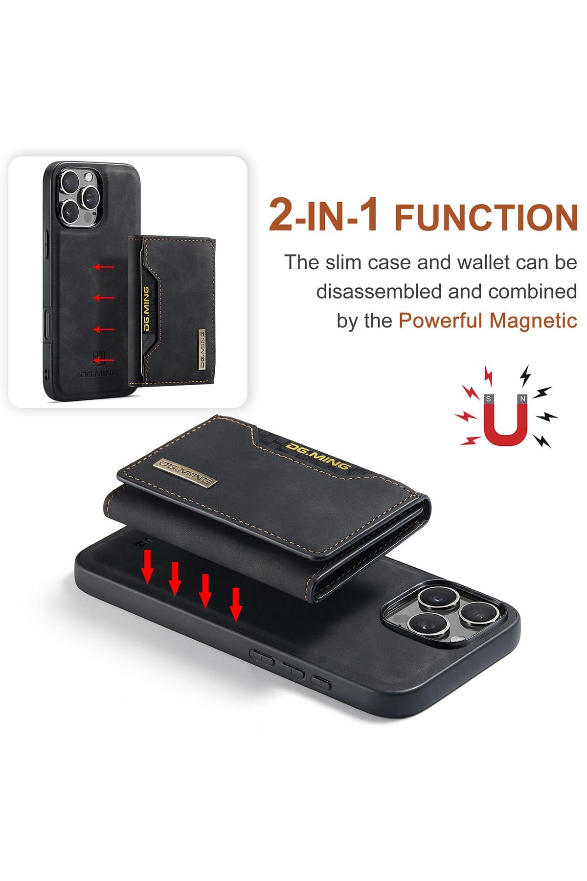 Apple iPhone Uyumlu Ayrılabilen Cüzdanlı Deri Telefon Kılıfı Siyah