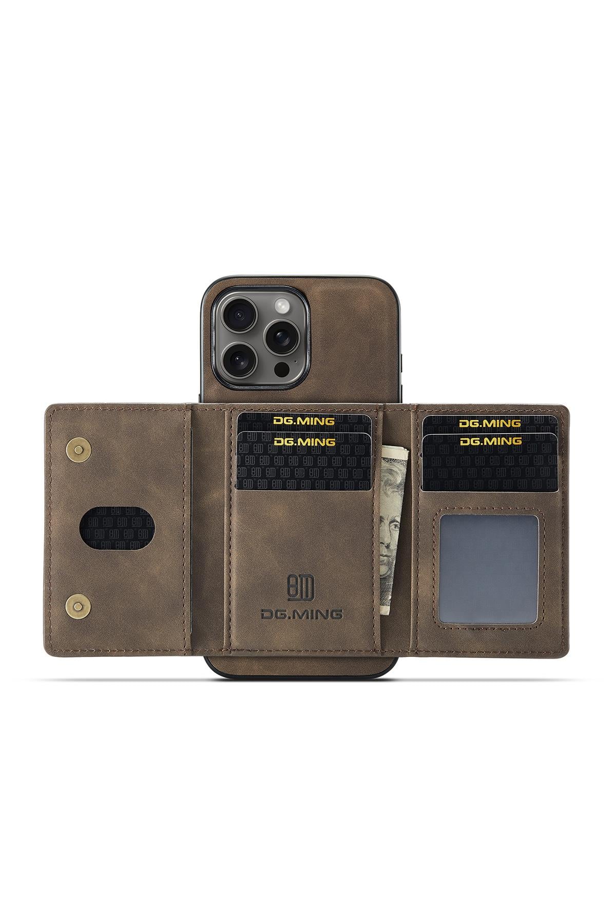 Apple iPhone Uyumlu Ayrılabilen Cüzdanlı Deri Telefon Kılıfı Koyu Kahverengi