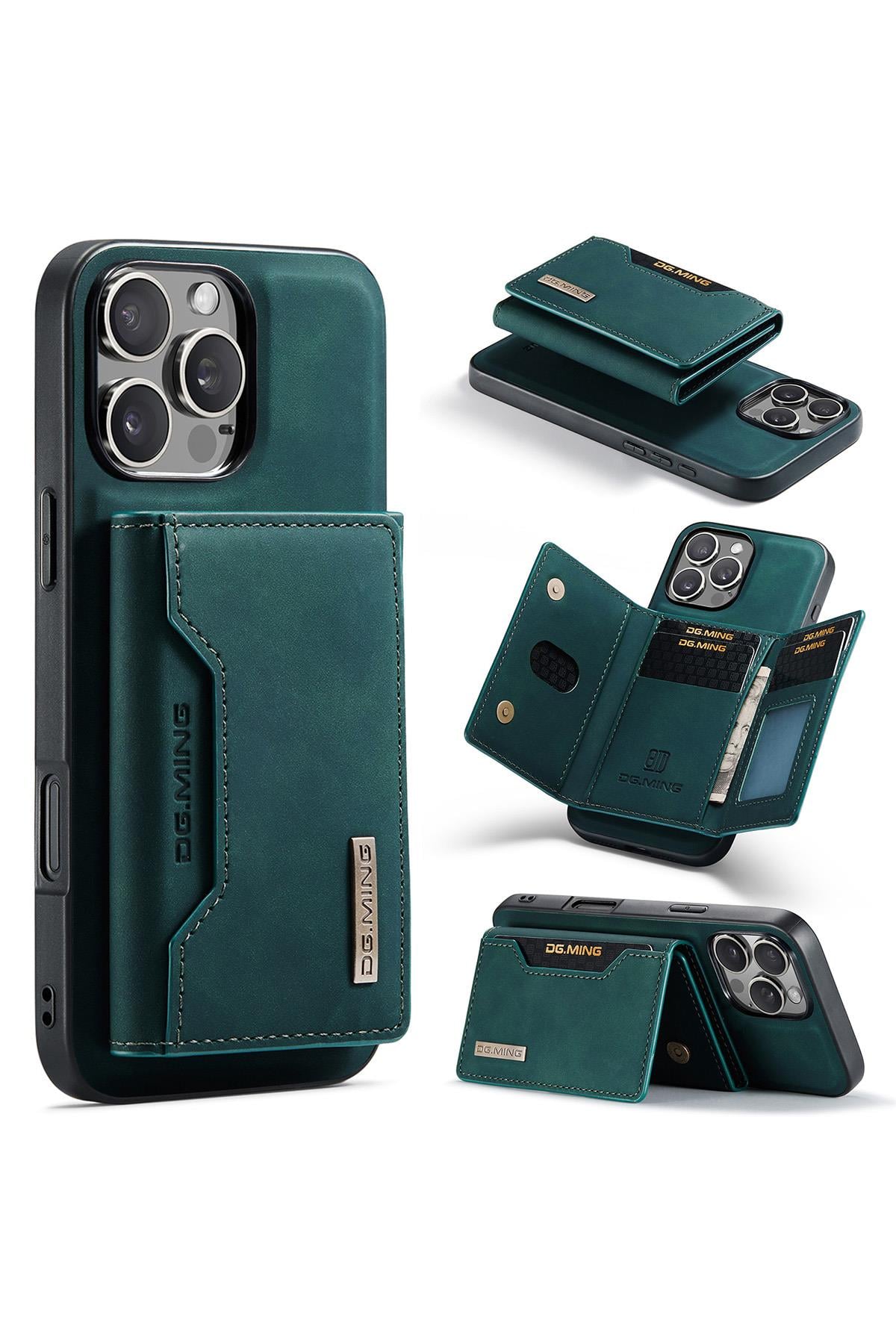 Apple iPhone Uyumlu Ayrılabilen Cüzdanlı Deri Telefon Kılıfı Yeşil