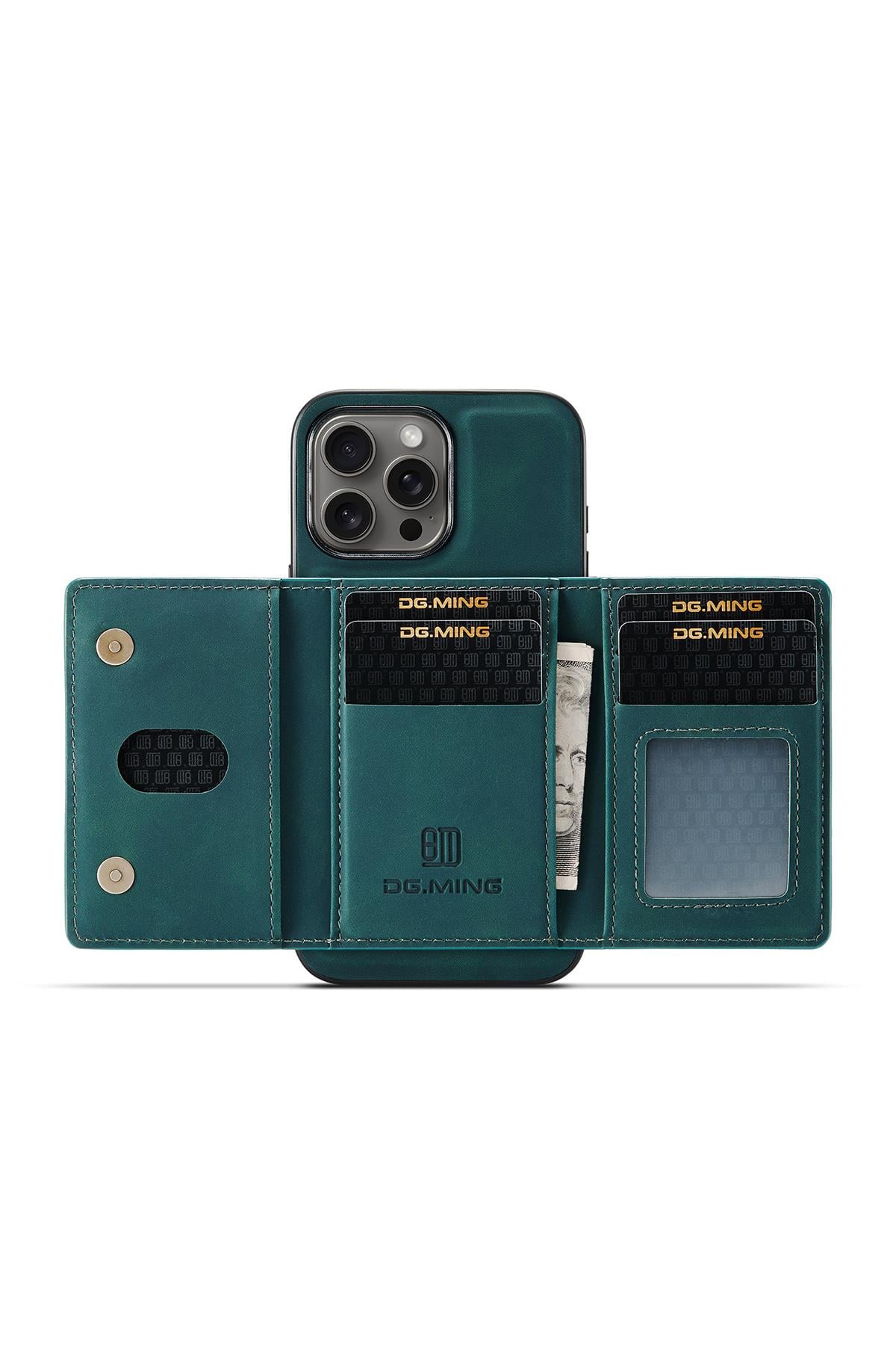 Apple iPhone Uyumlu Ayrılabilen Cüzdanlı Deri Telefon Kılıfı Yeşil