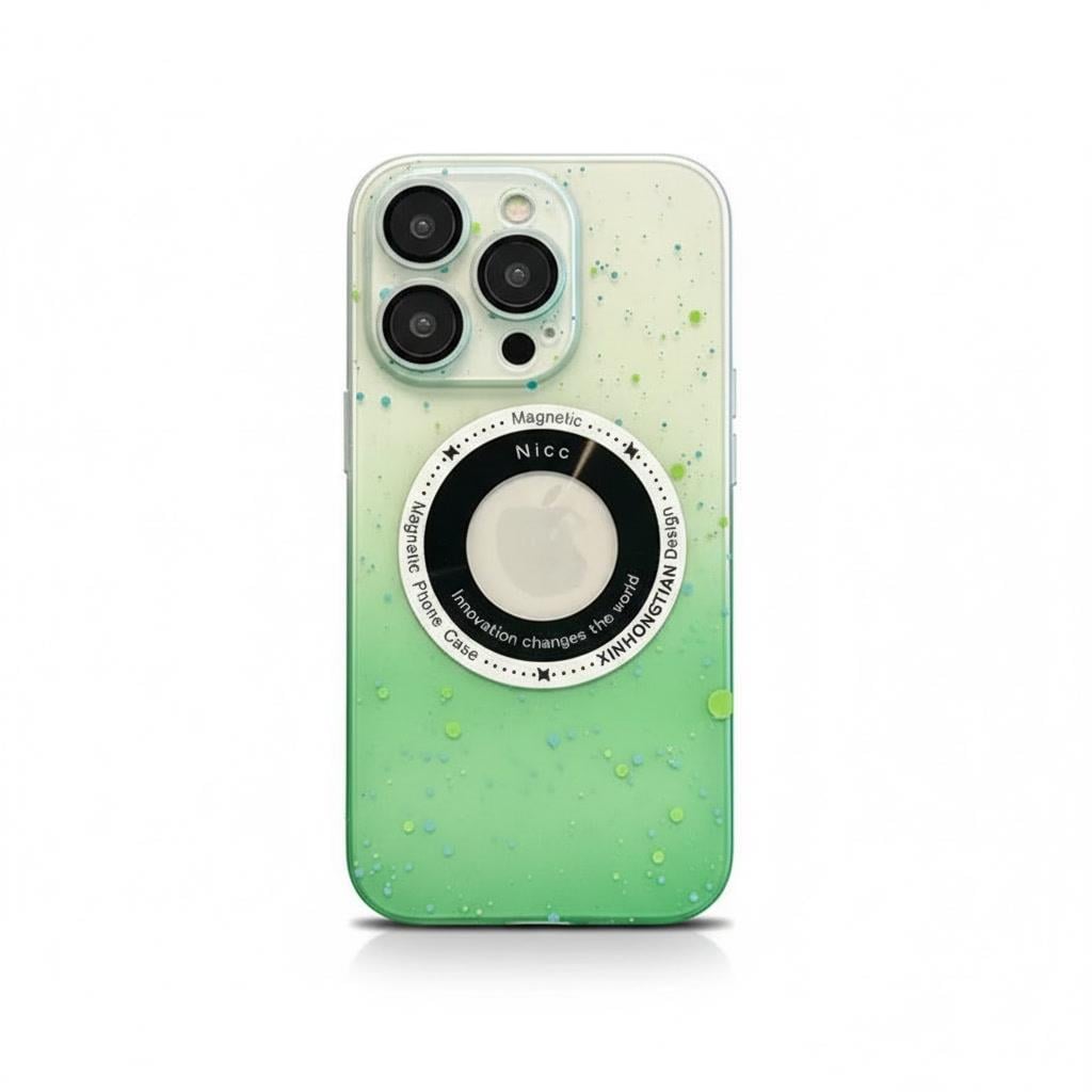 Apple iPhone Uyumlu Benekli Şeffaf Slim Magsafe Kılıf Yeşil