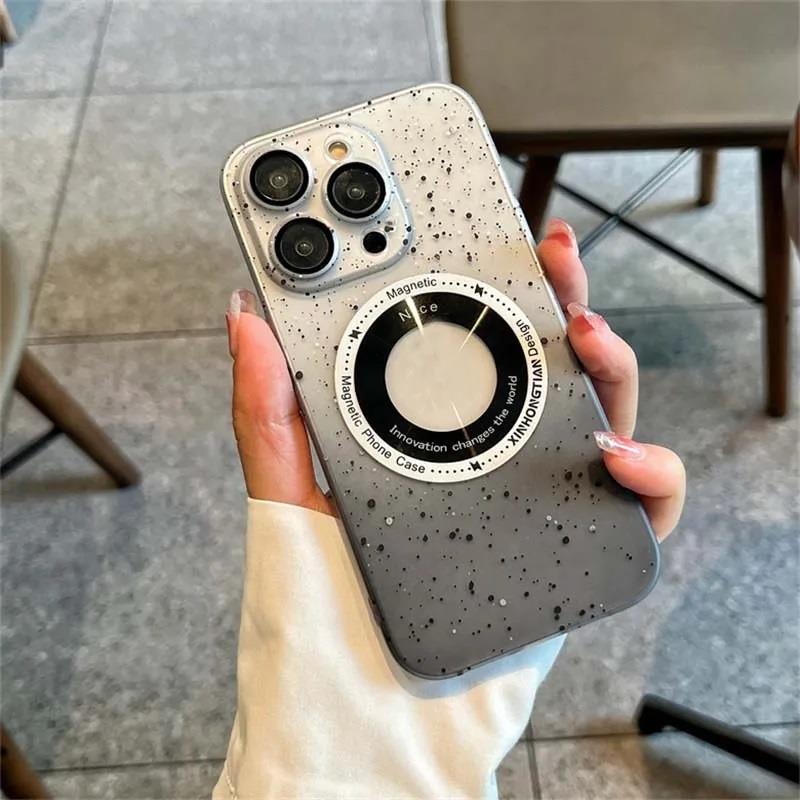 Apple iPhone Uyumlu Benekli Şeffaf Slim Magsafe Kılıf Siyah