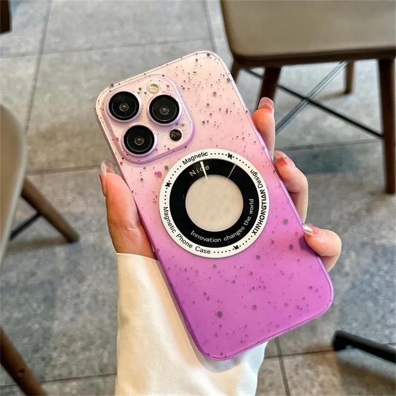 Apple iPhone Uyumlu Benekli Şeffaf Slim Magsafe Kılıf Mor