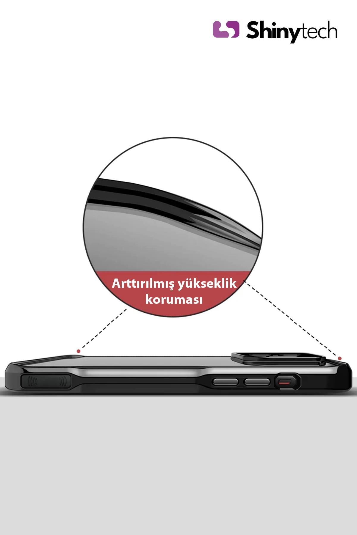 Apple iPhone Uyumlu Darbe Emici Titanyum Görünümlü Şeffaf Telefon Kılıfı Siyah