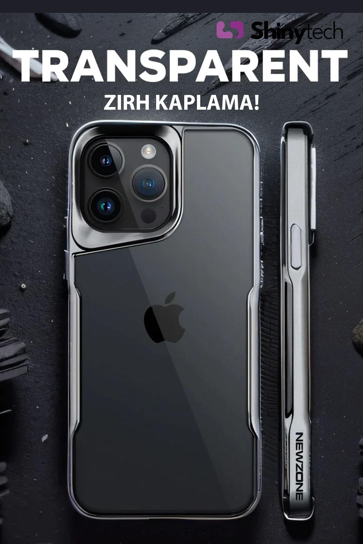 Apple iPhone Uyumlu Darbe Emici Titanyum Görünümlü Şeffaf Telefon Kılıfı Siyah