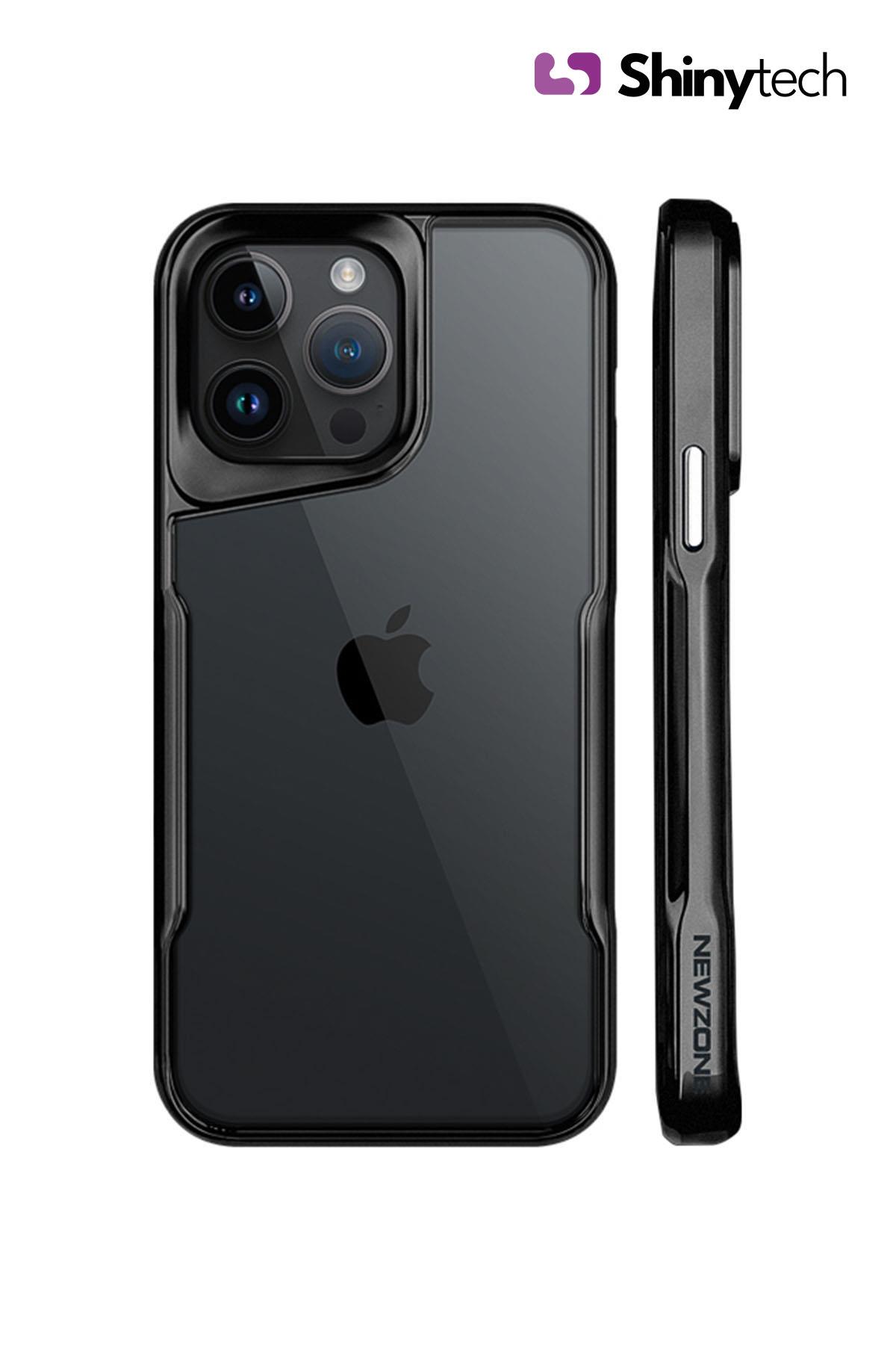 Apple iPhone Uyumlu Darbe Emici Titanyum Görünümlü Şeffaf Telefon Kılıfı Siyah