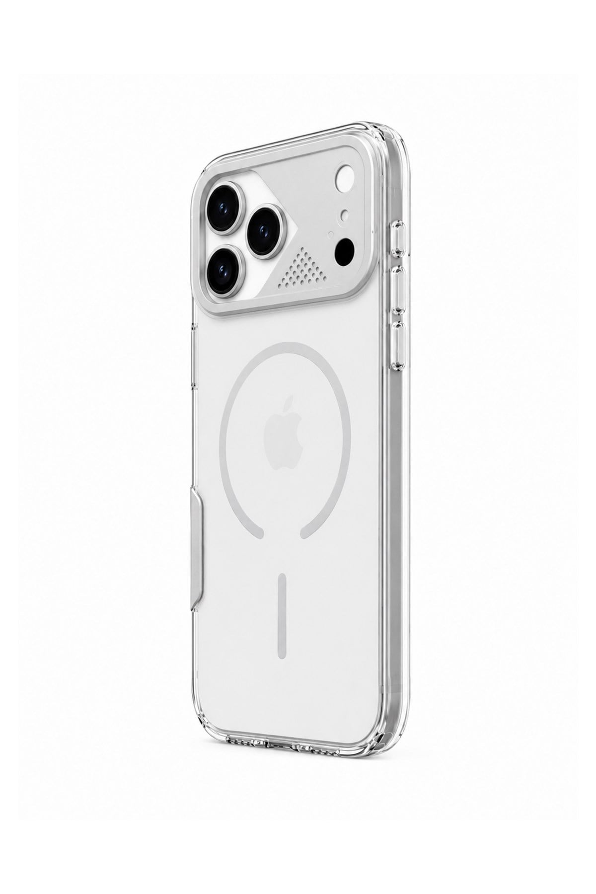 Apple iPhone Uyumlu Frame MagSafe Şeffaf Kılıf – Metal Kamera Çerçeveli, Darbe Korumalı Gümüş