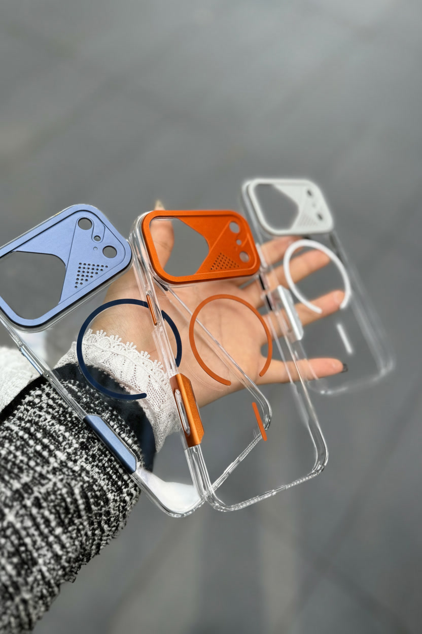 Apple iPhone Uyumlu Frame MagSafe Şeffaf Kılıf – Metal Kamera Çerçeveli, Darbe Korumalı Mavi