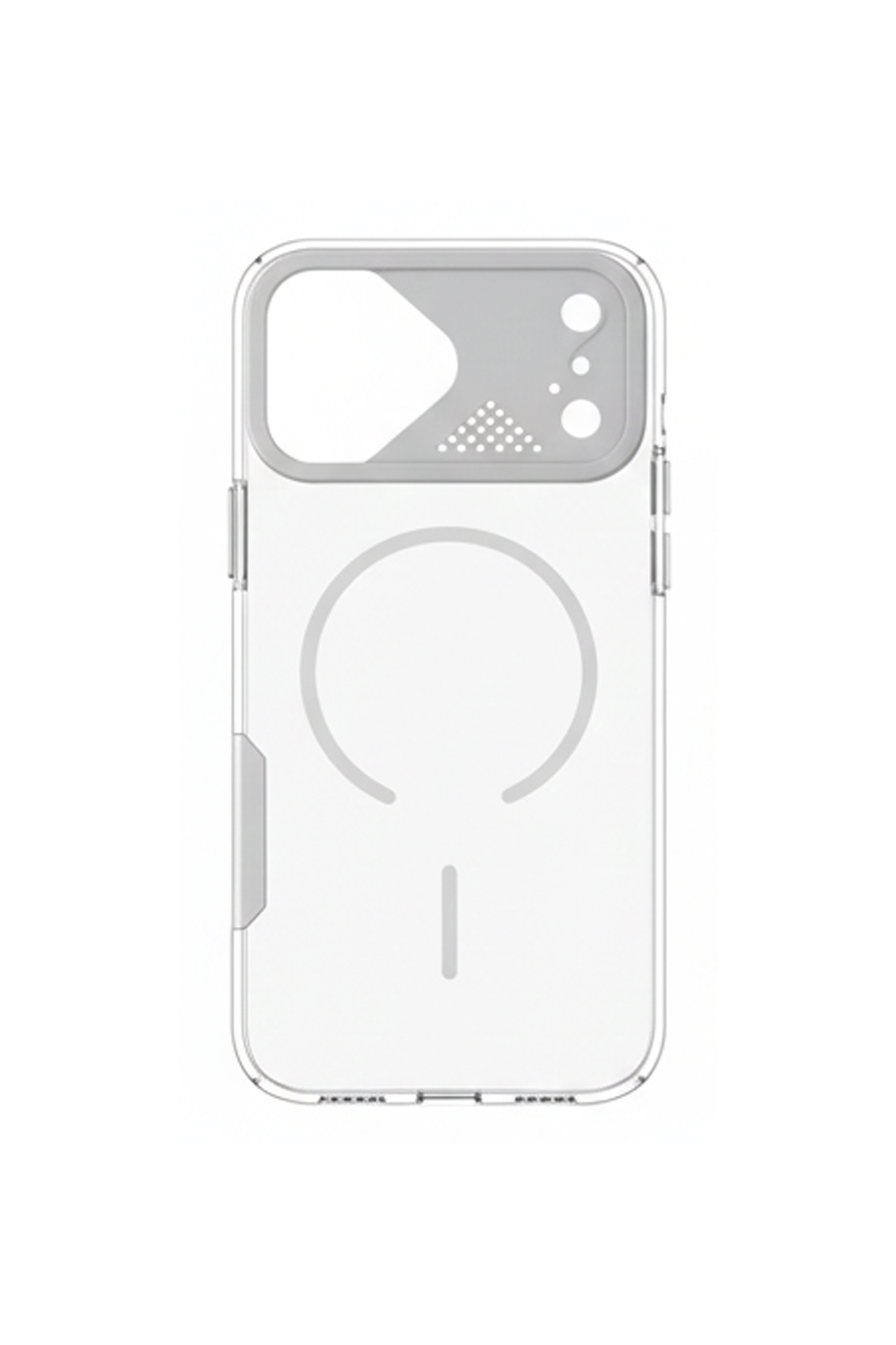 Apple iPhone Uyumlu Frame MagSafe Şeffaf Kılıf – Metal Kamera Çerçeveli, Darbe Korumalı Gümüş