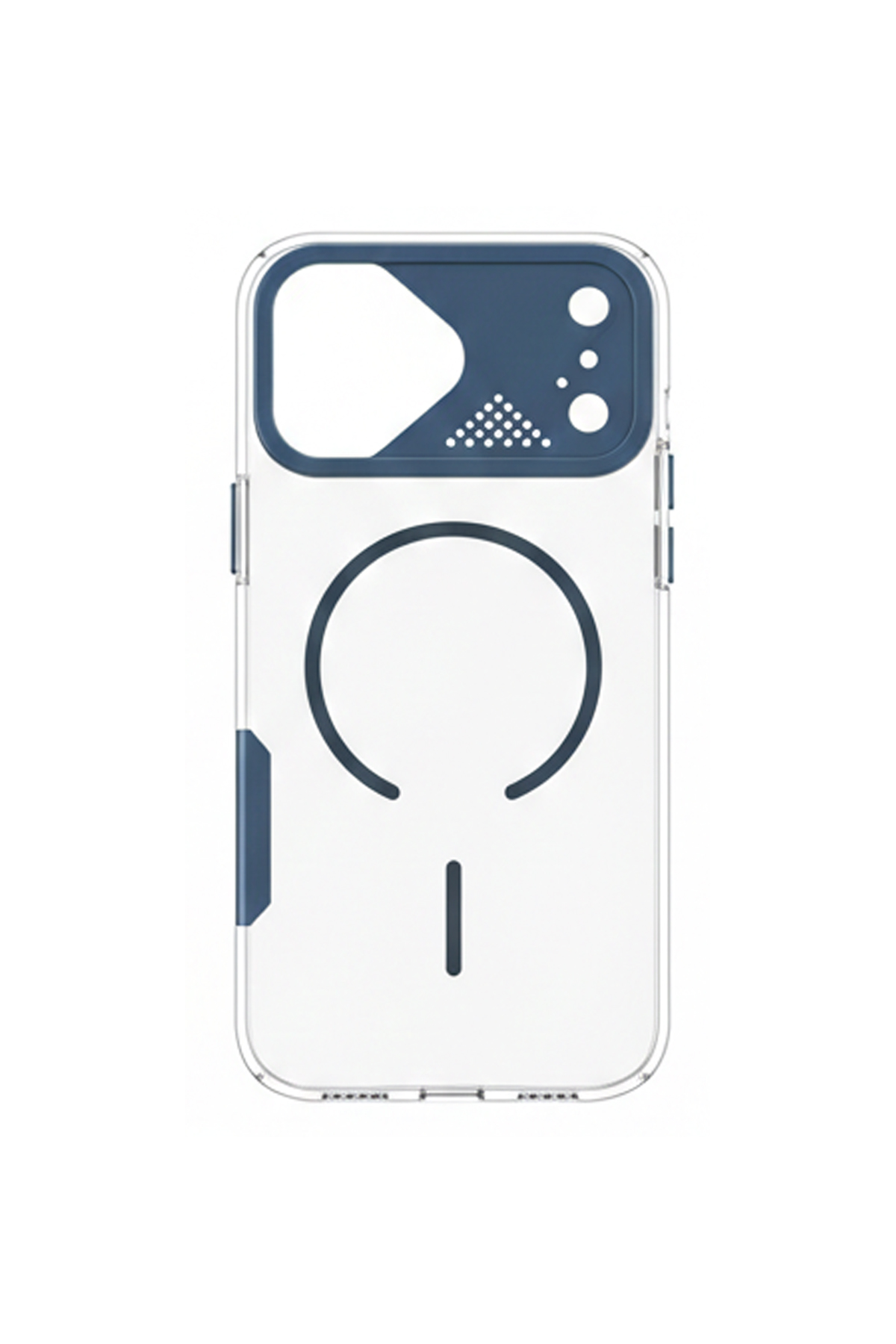 Apple iPhone Uyumlu Frame MagSafe Şeffaf Kılıf – Metal Kamera Çerçeveli, Darbe Korumalı Mavi