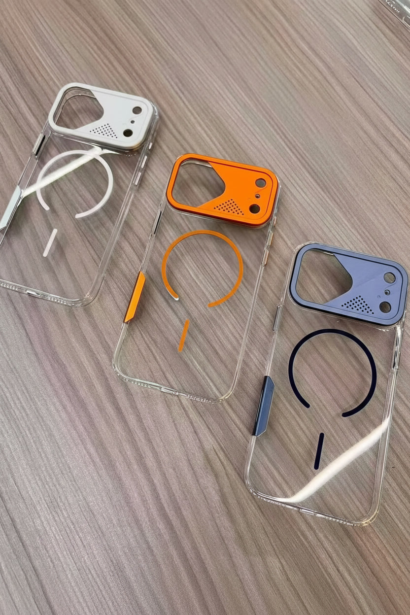 Apple iPhone Uyumlu Frame MagSafe Şeffaf Kılıf – Metal Kamera Çerçeveli, Darbe Korumalı Mavi