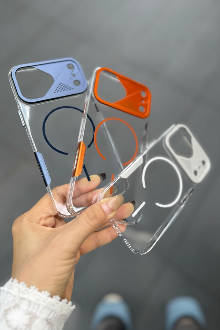 Apple iPhone Uyumlu Frame MagSafe Şeffaf Kılıf – Metal Kamera Çerçeveli, Darbe Korumalı Mavi