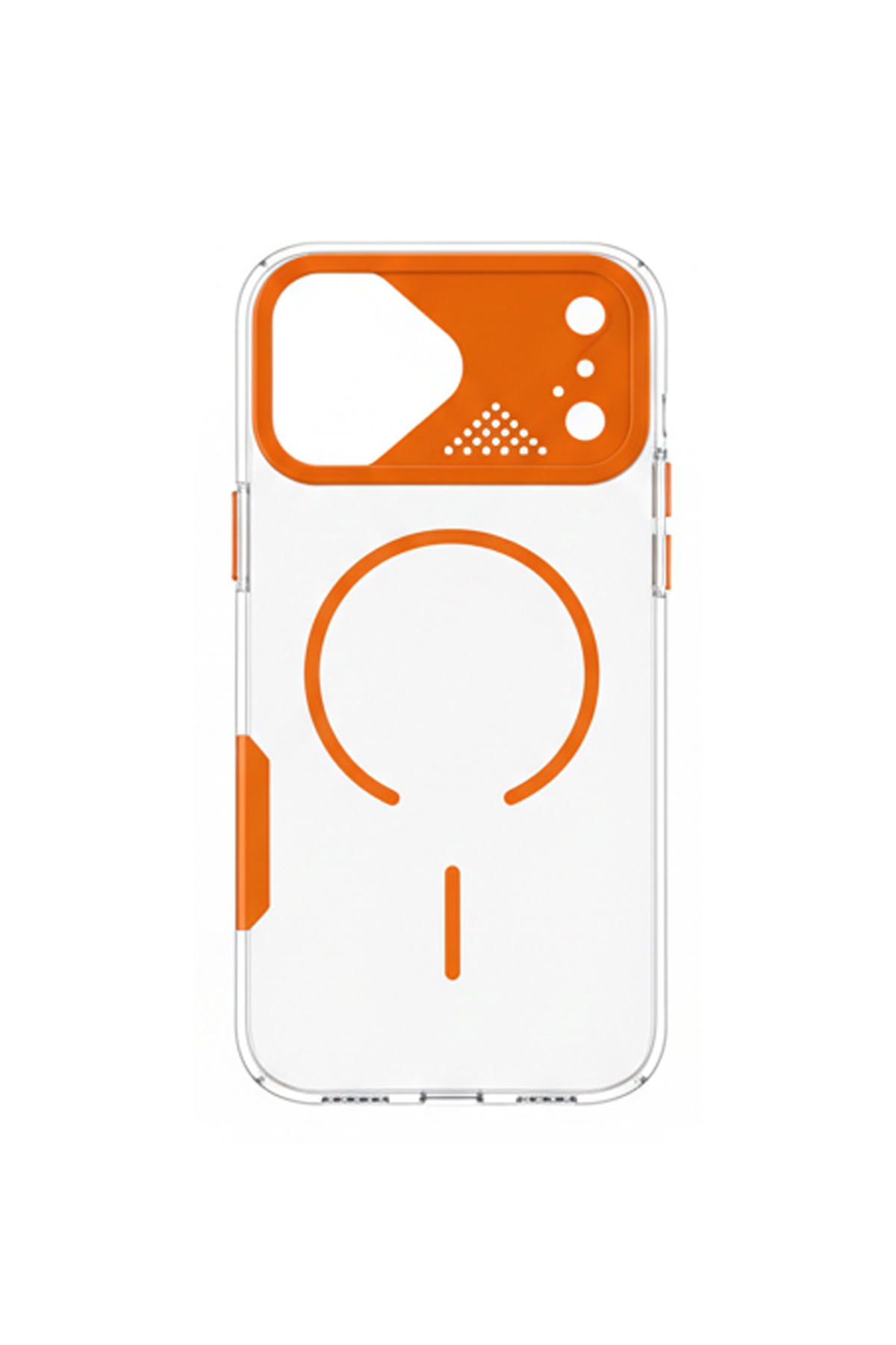 Apple iPhone Uyumlu Frame MagSafe Şeffaf Kılıf – Metal Kamera Çerçeveli, Darbe Korumalı Turuncu