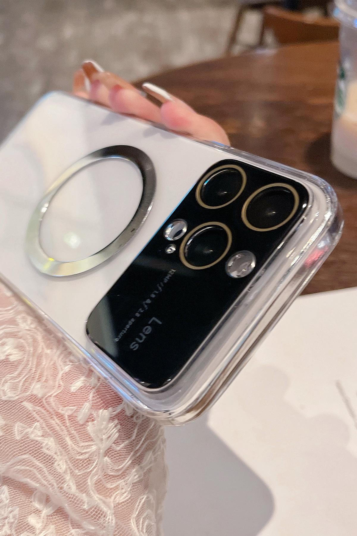 Apple iPhone Uyumlu Lens Korumalı Premium Magsafe Kılıf Şeffaf