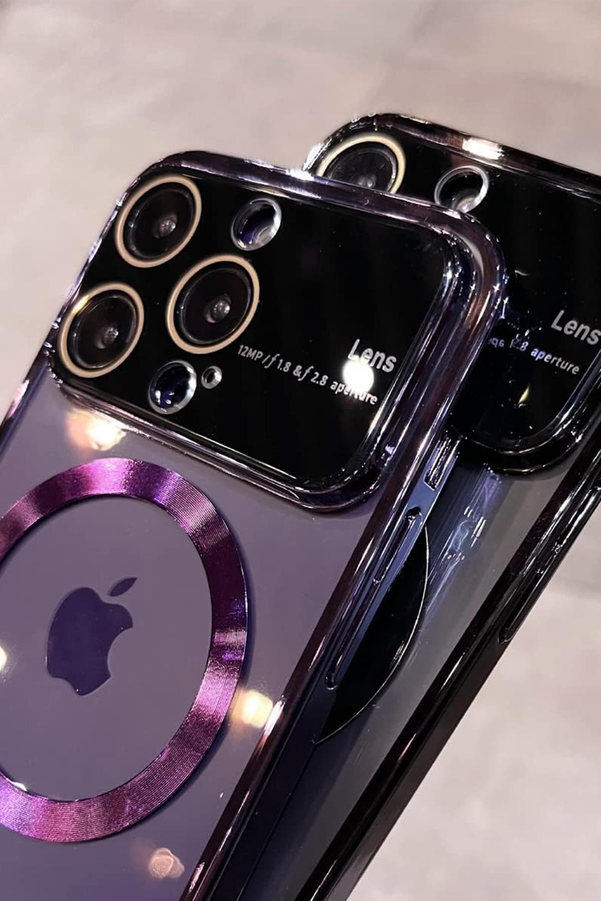 Apple iPhone Uyumlu Lens Korumalı Premium Magsafe Kılıf Mor