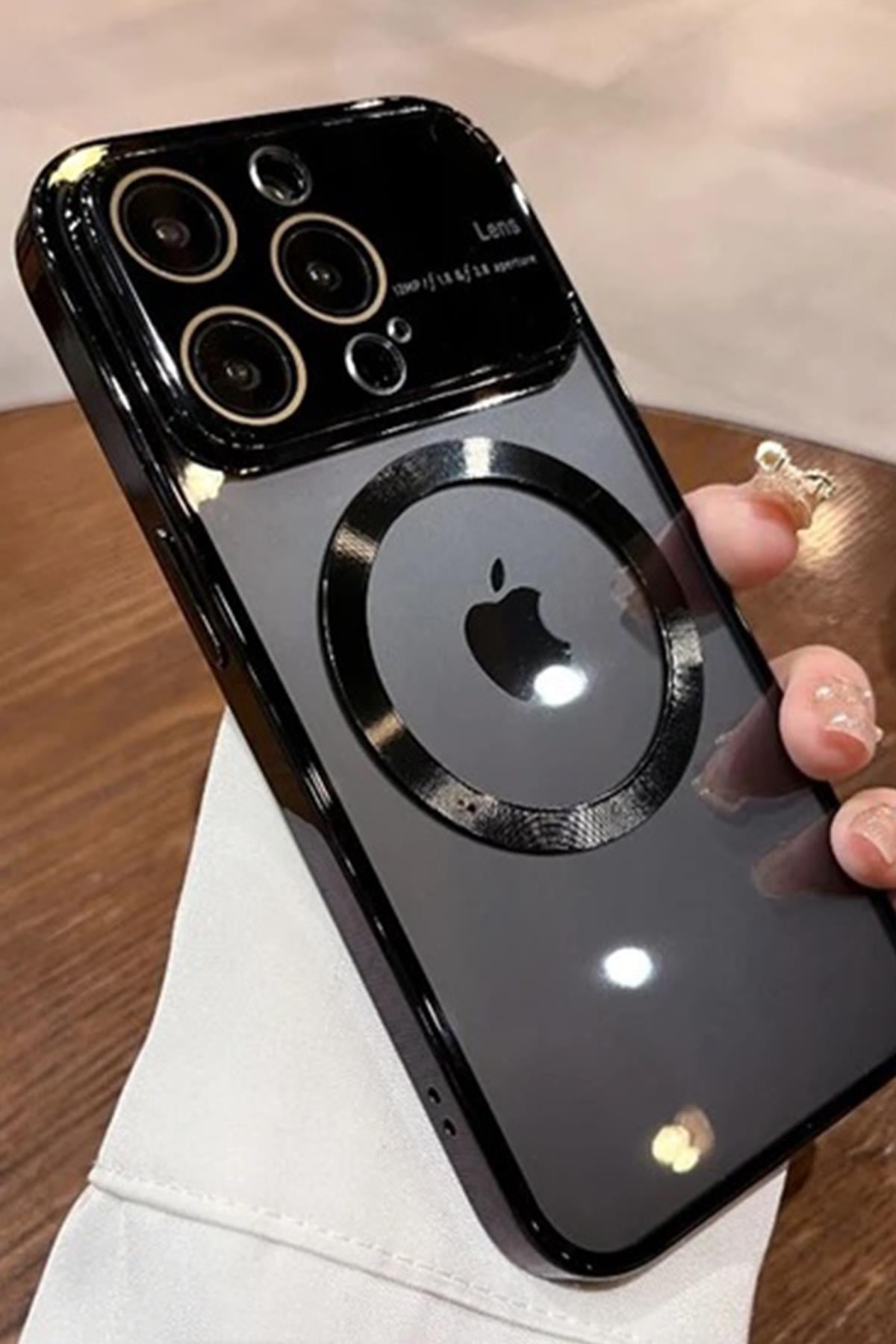 Apple iPhone Uyumlu Lens Korumalı Premium Magsafe Kılıf Siyah