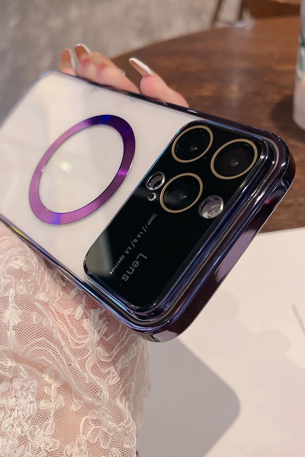 Apple iPhone Uyumlu Lens Korumalı Premium Magsafe Kılıf Mor