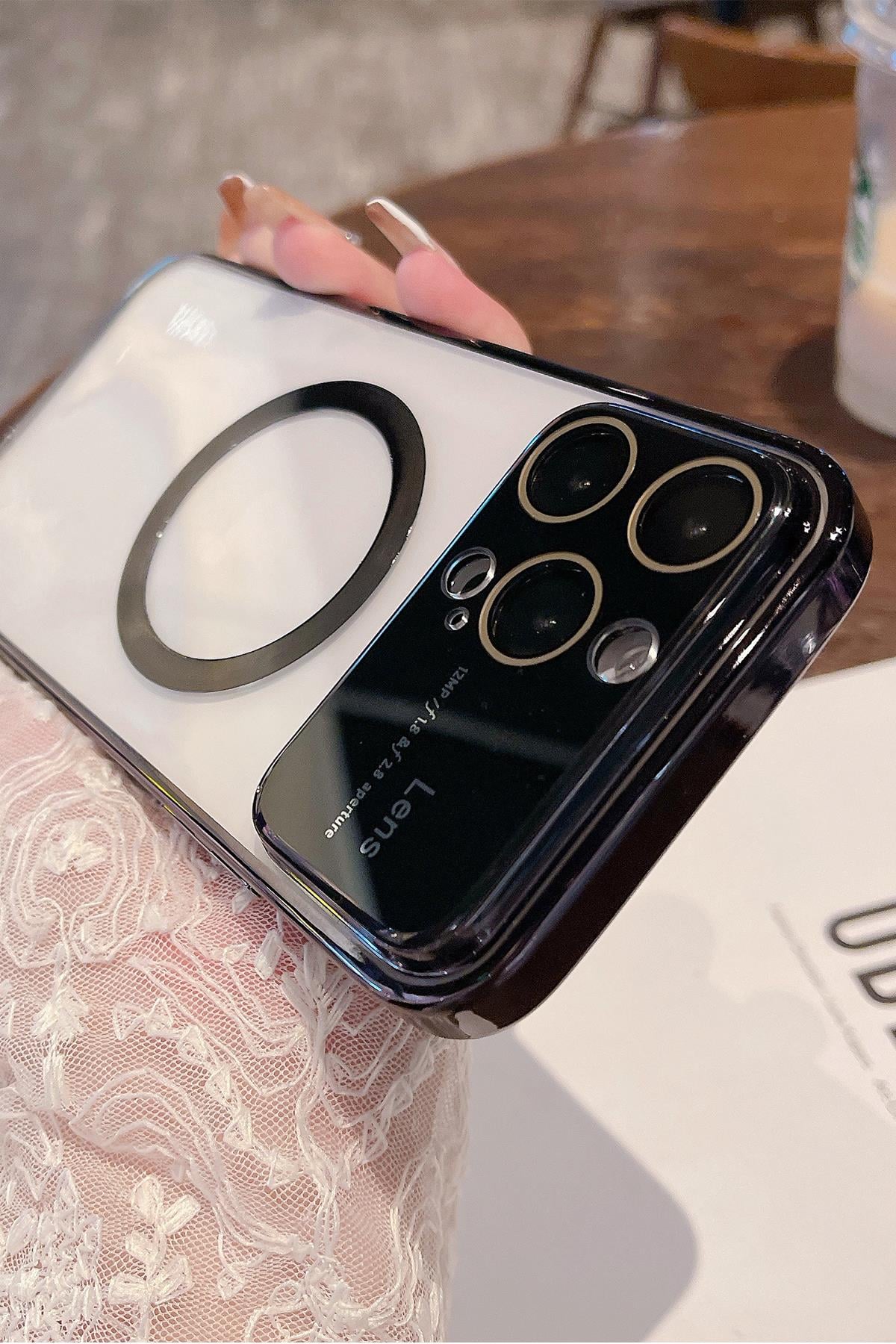 Apple iPhone Uyumlu Lens Korumalı Premium Magsafe Kılıf Siyah