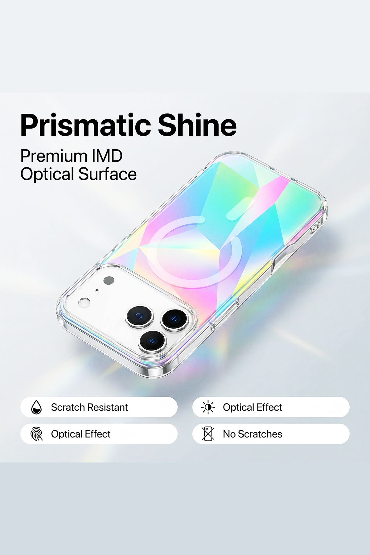Apple iPhone Uyumlu PrismEdge MagSafe Şeffaf Kılıf – Lazer Optik Rainbow Yansımalı Şeffaf