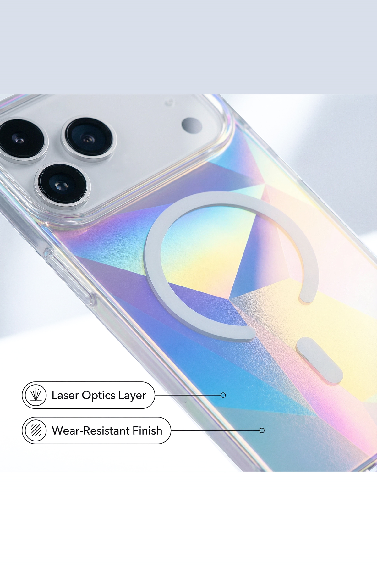 Apple iPhone Uyumlu PrismEdge MagSafe Şeffaf Kılıf – Lazer Optik Rainbow Yansımalı Şeffaf