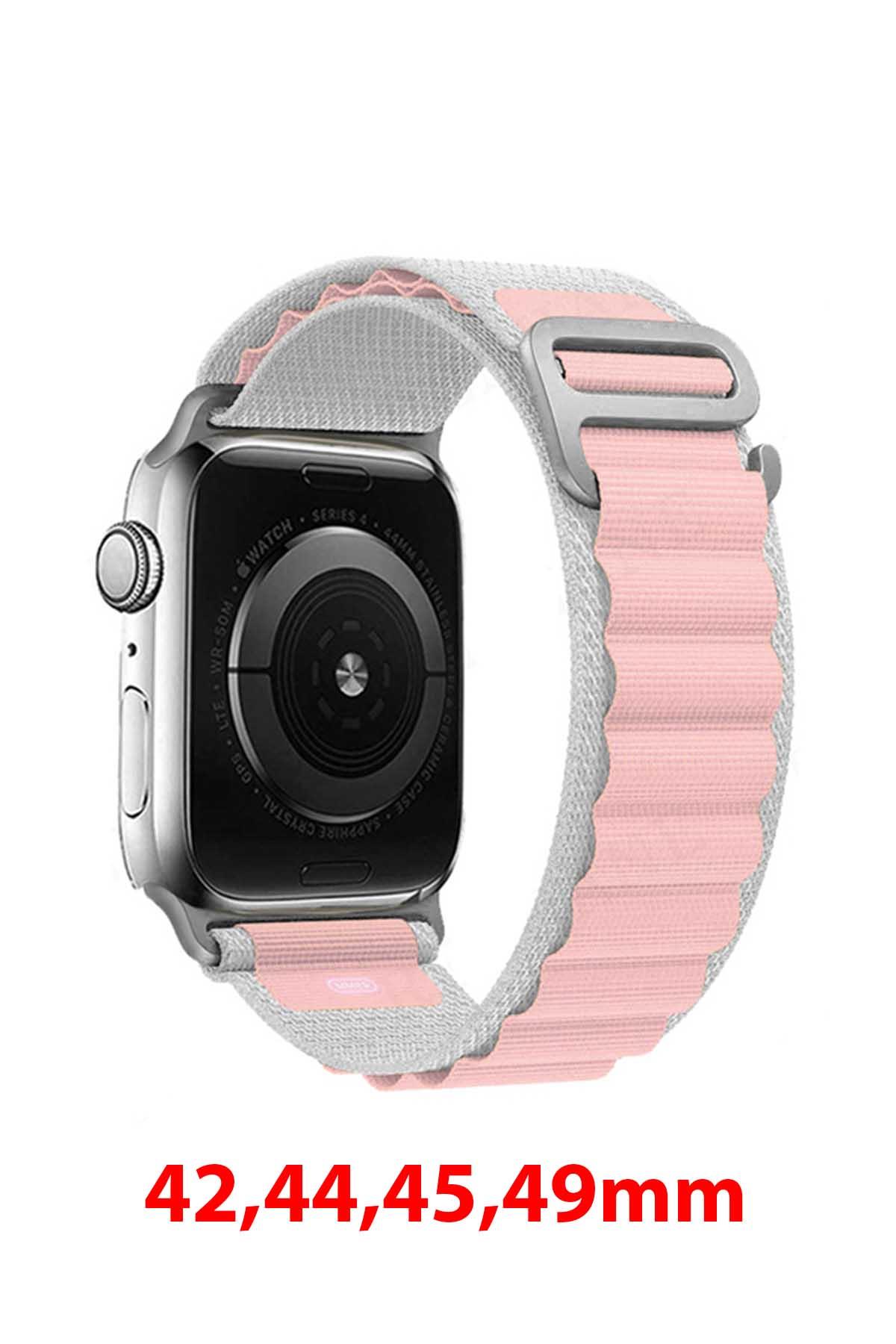 Apple Watch Uyumlu Alpine Loop Kordon Gri/Pembe