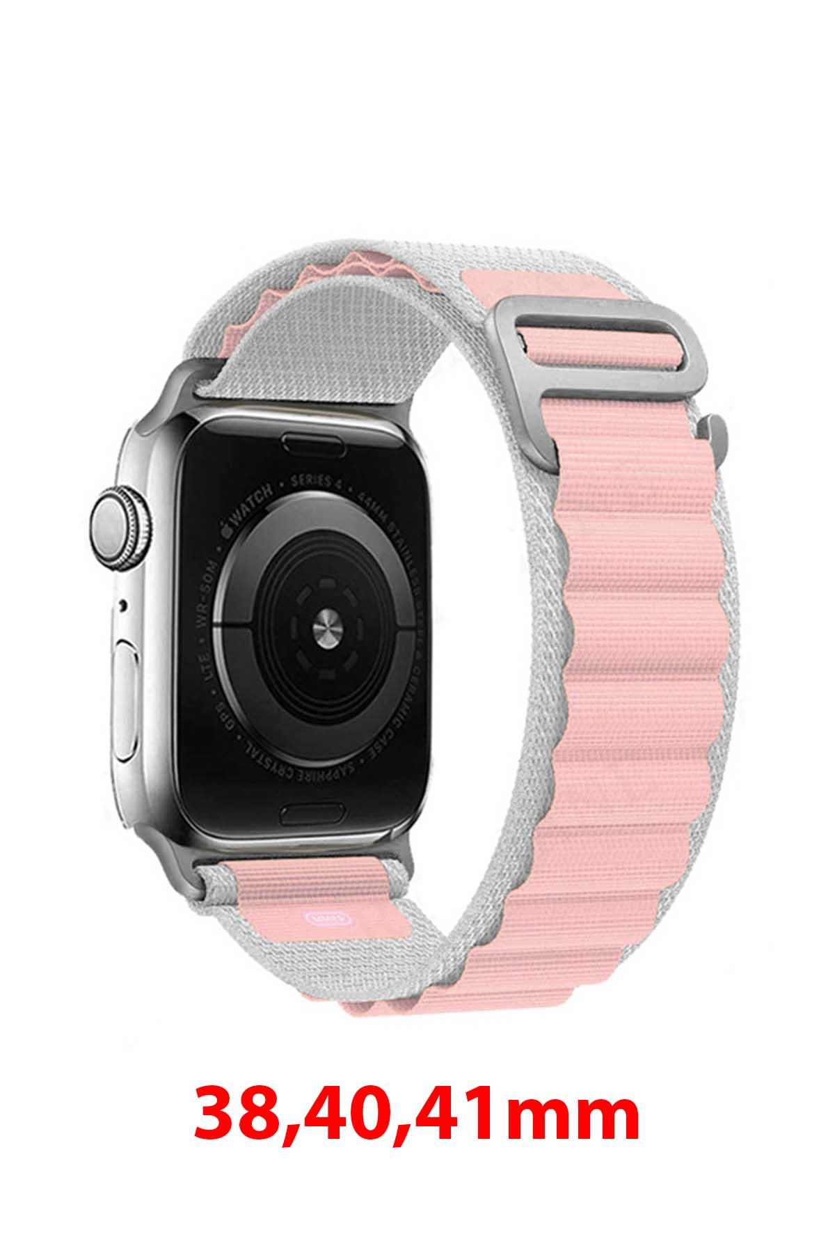 Apple Watch Uyumlu Alpine Loop Kordon Gri/Pembe