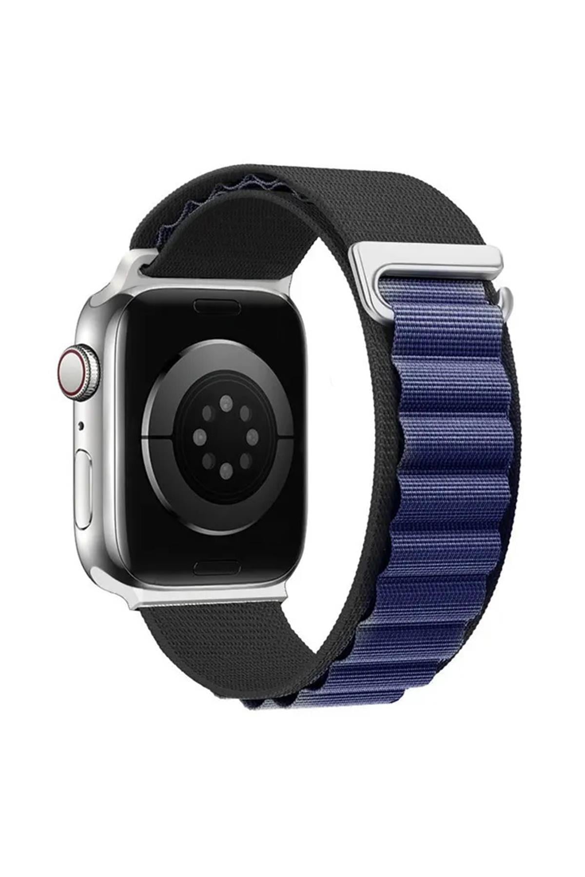 Apple Watch Uyumlu Alpine Loop Kordon Siyah/Koyu Mavi