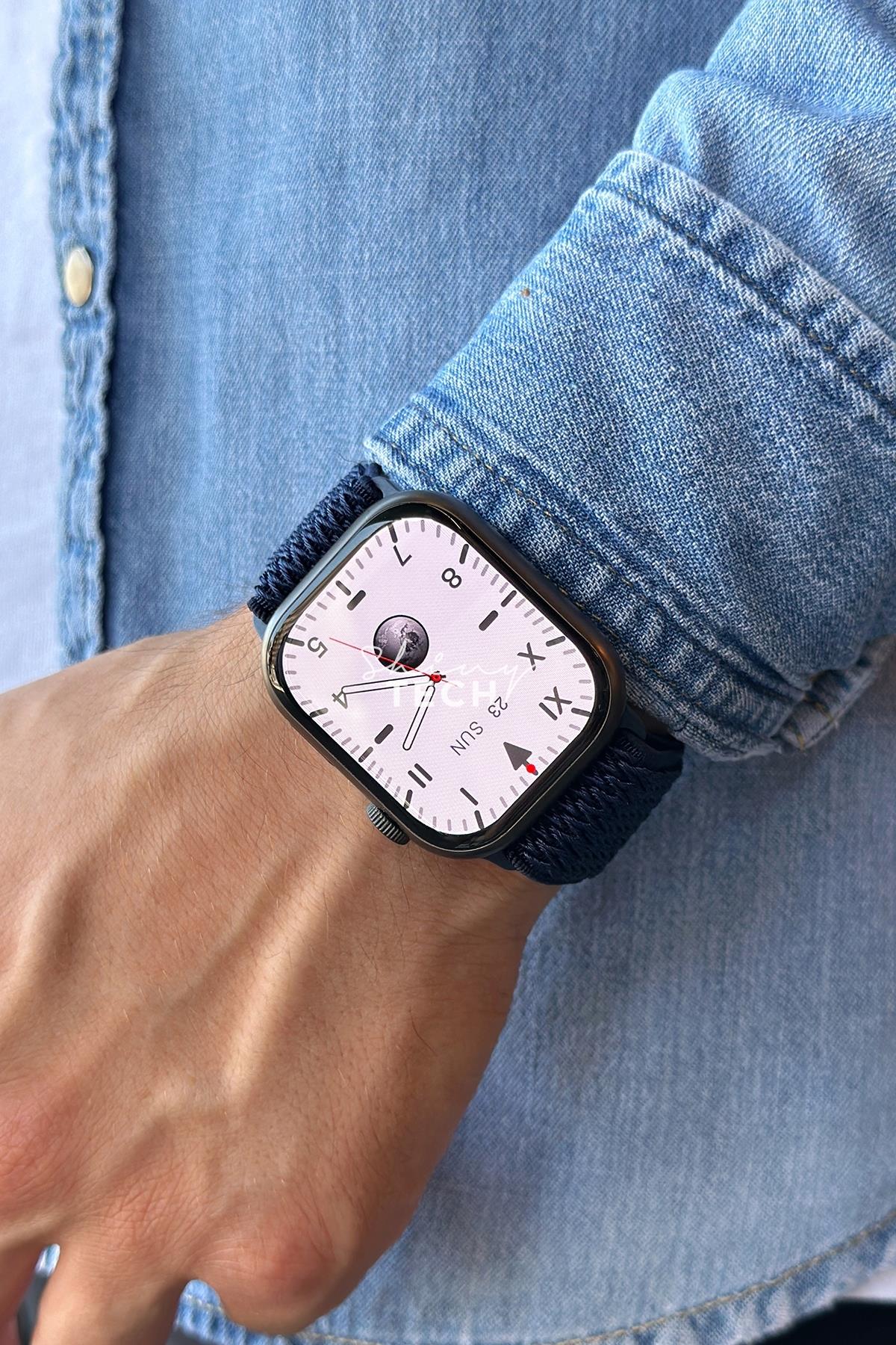 Apple Watch Uyumlu Ayarlanabilir W Örgü Loop Kordon Lacivert
