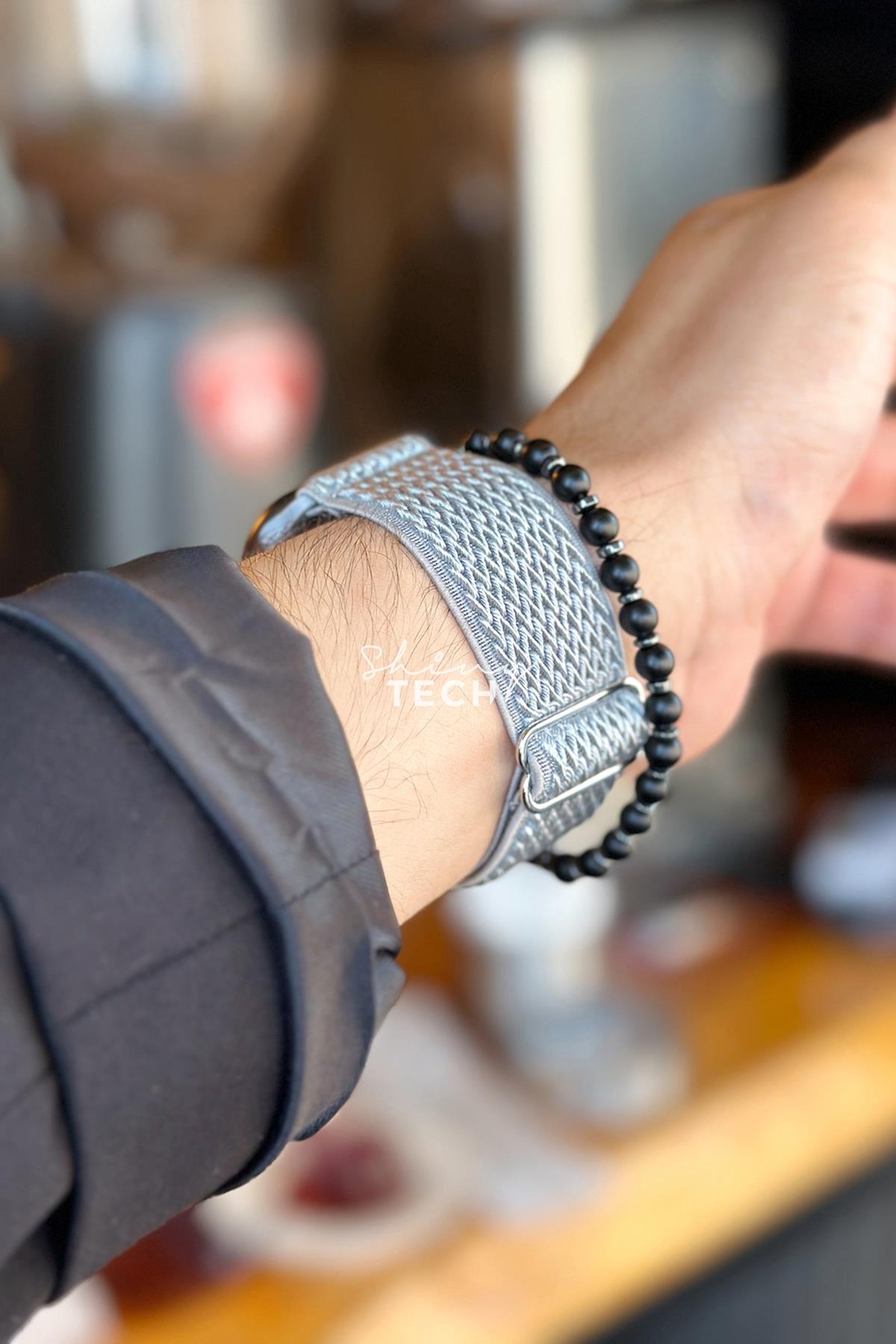 Apple Watch Uyumlu Ayarlanabilir W Örgü Loop Kordon Açık Gri