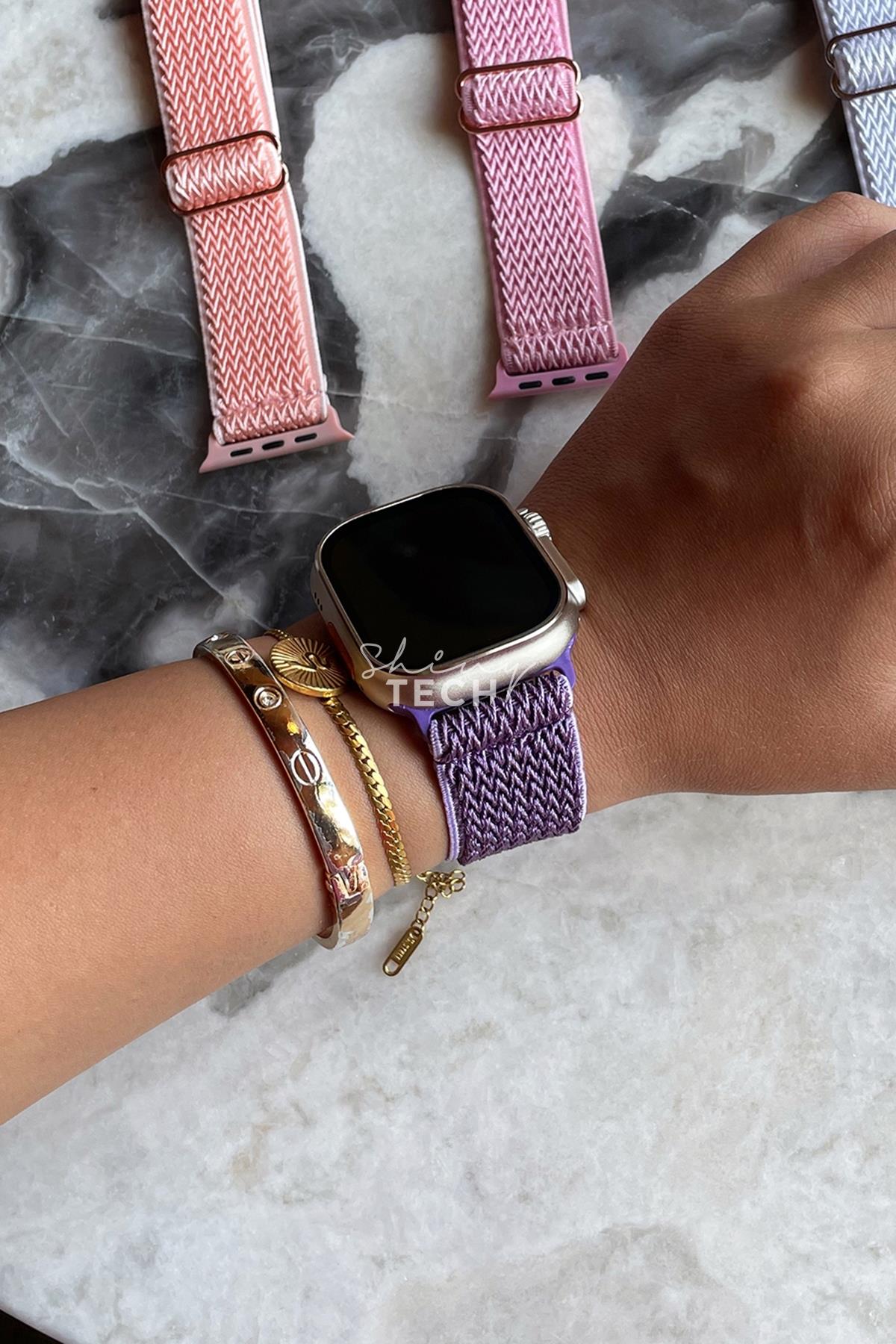 Apple Watch Uyumlu Ayarlanabilir W Örgü Loop Kordon Mor